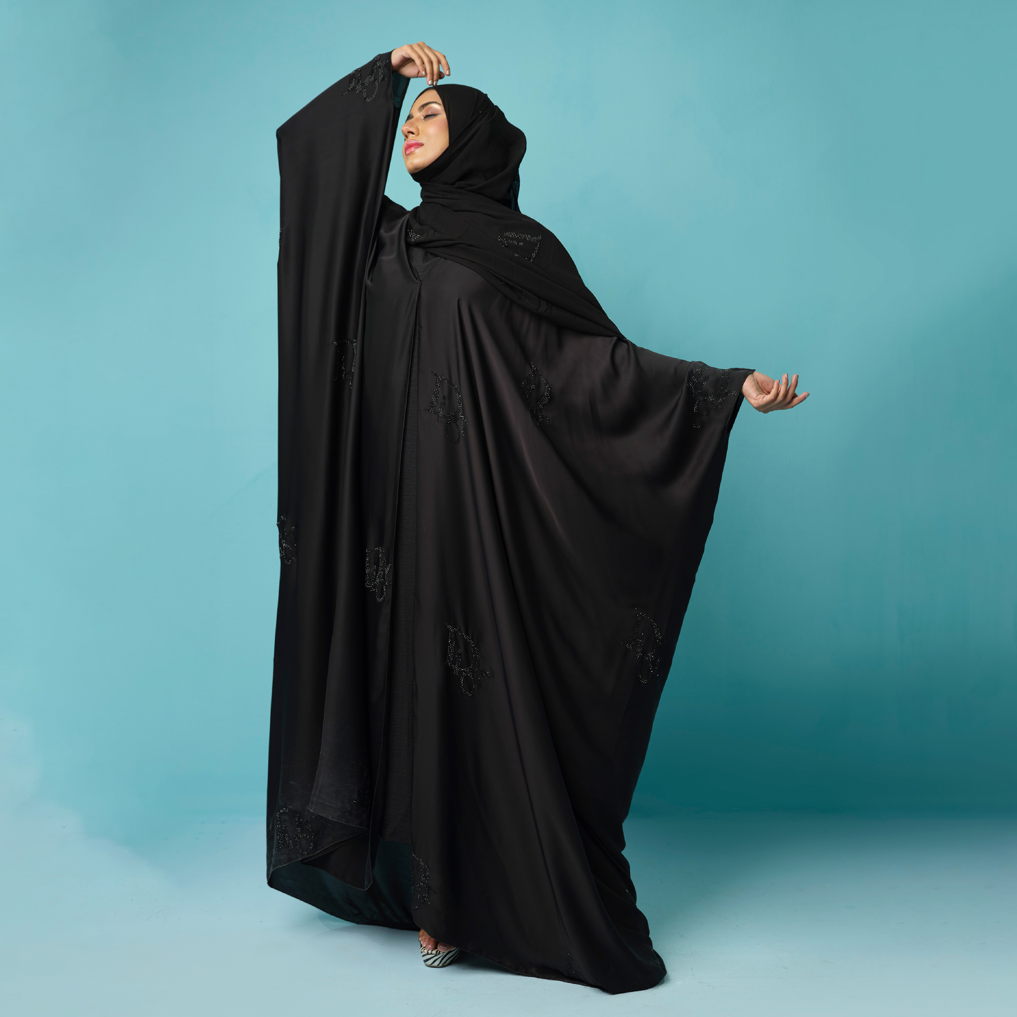 Butterfly Sleeve Abaya with Stone Work