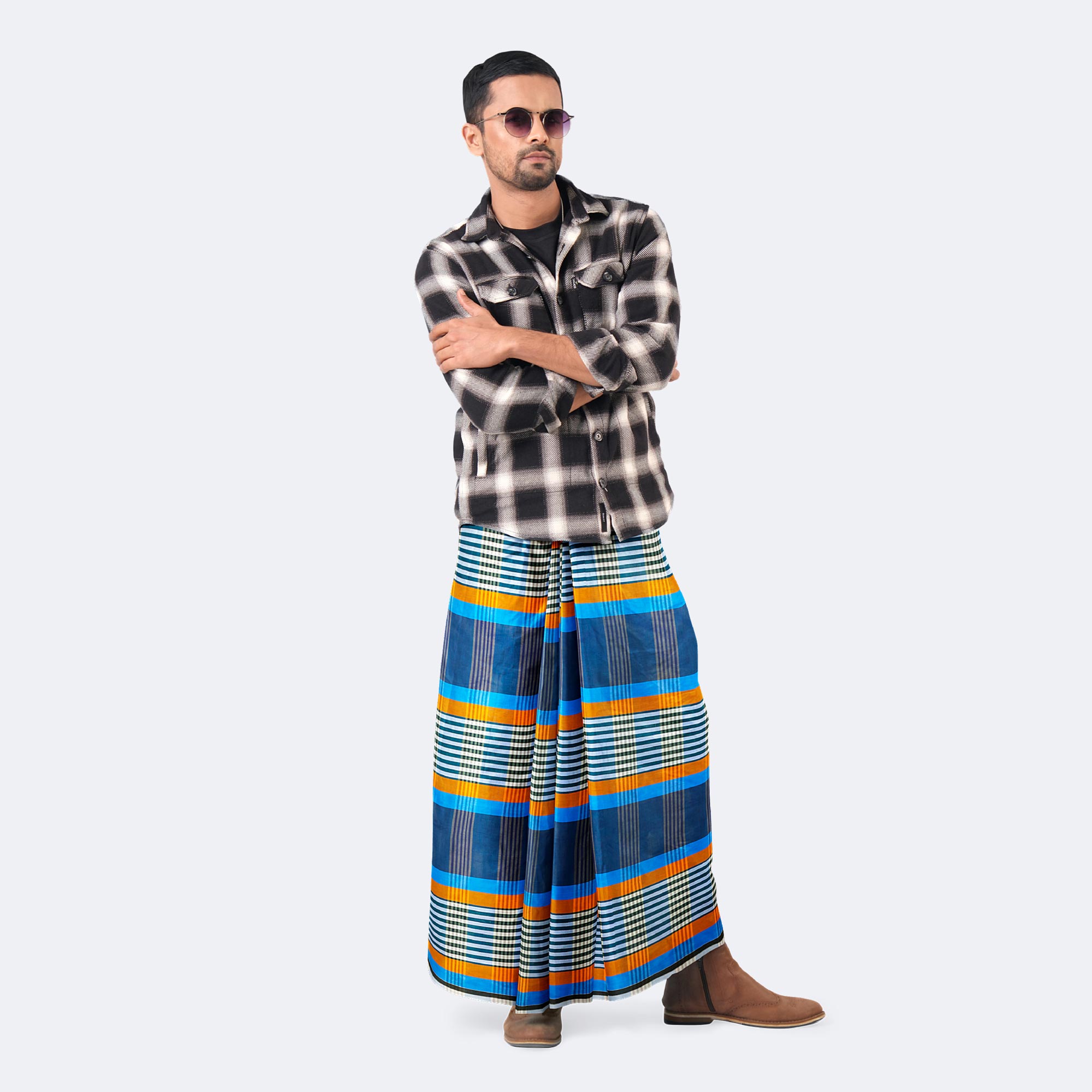 Stylish Multicolor Stripe & Check Lungi - Torongo