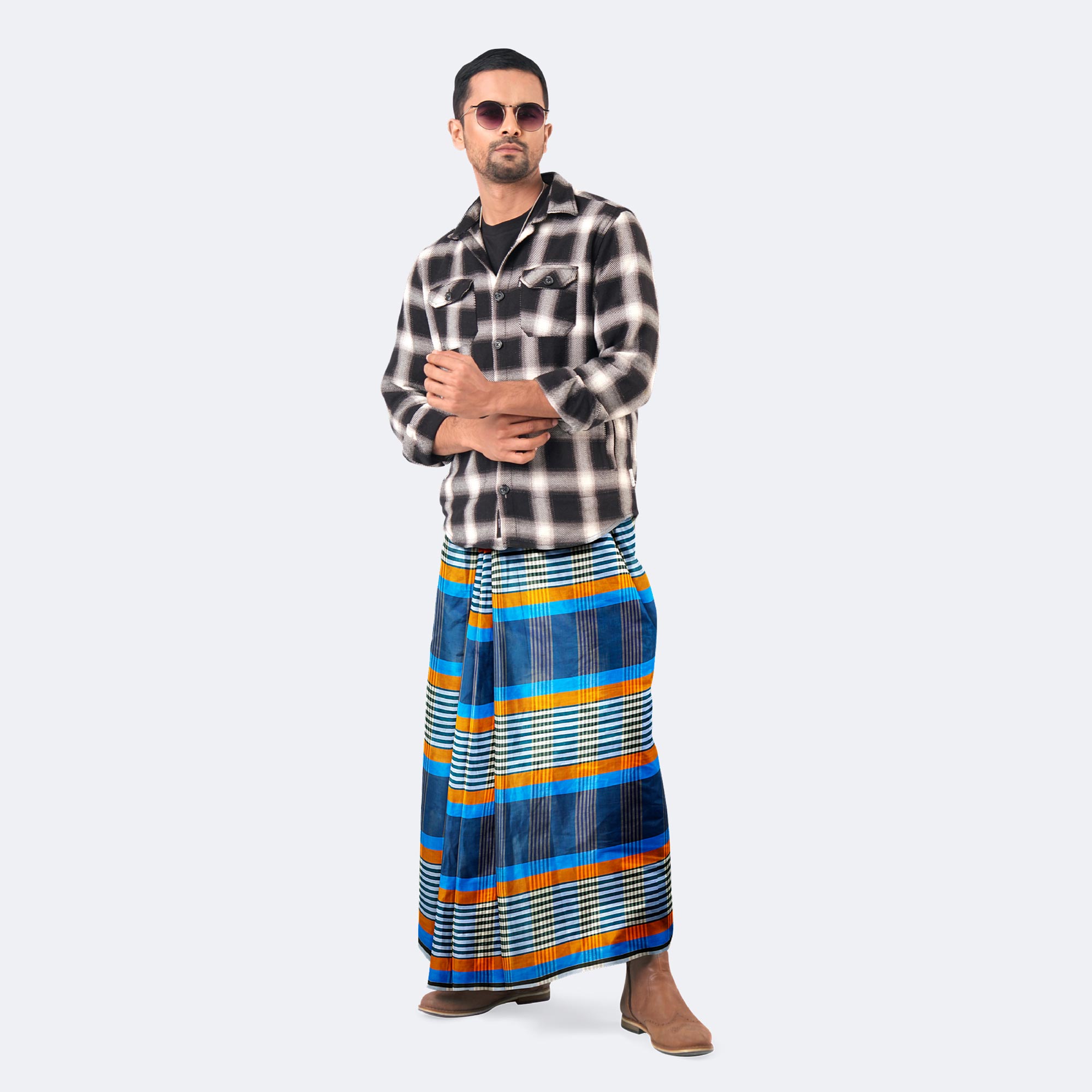 Stylish Multicolor Stripe & Check Lungi - Torongo
