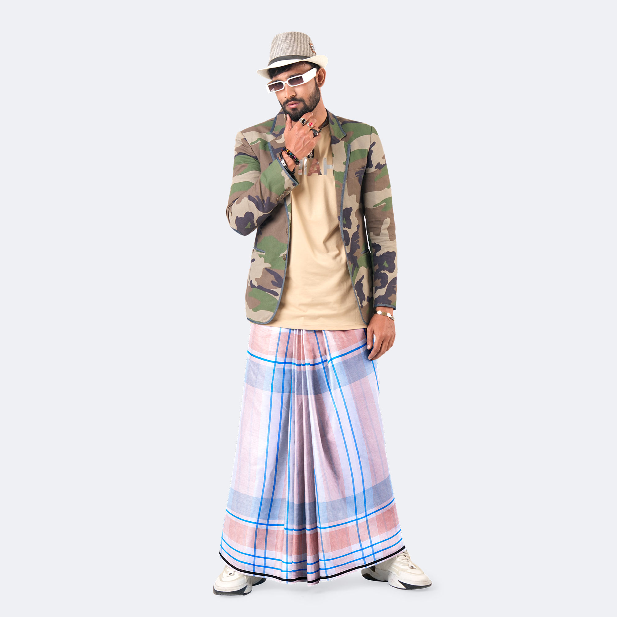 Light Lavender color Check Cotton Lungi