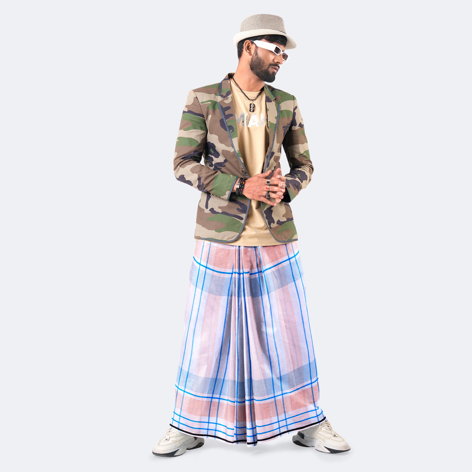 Light Lavender color Check Cotton Lungi