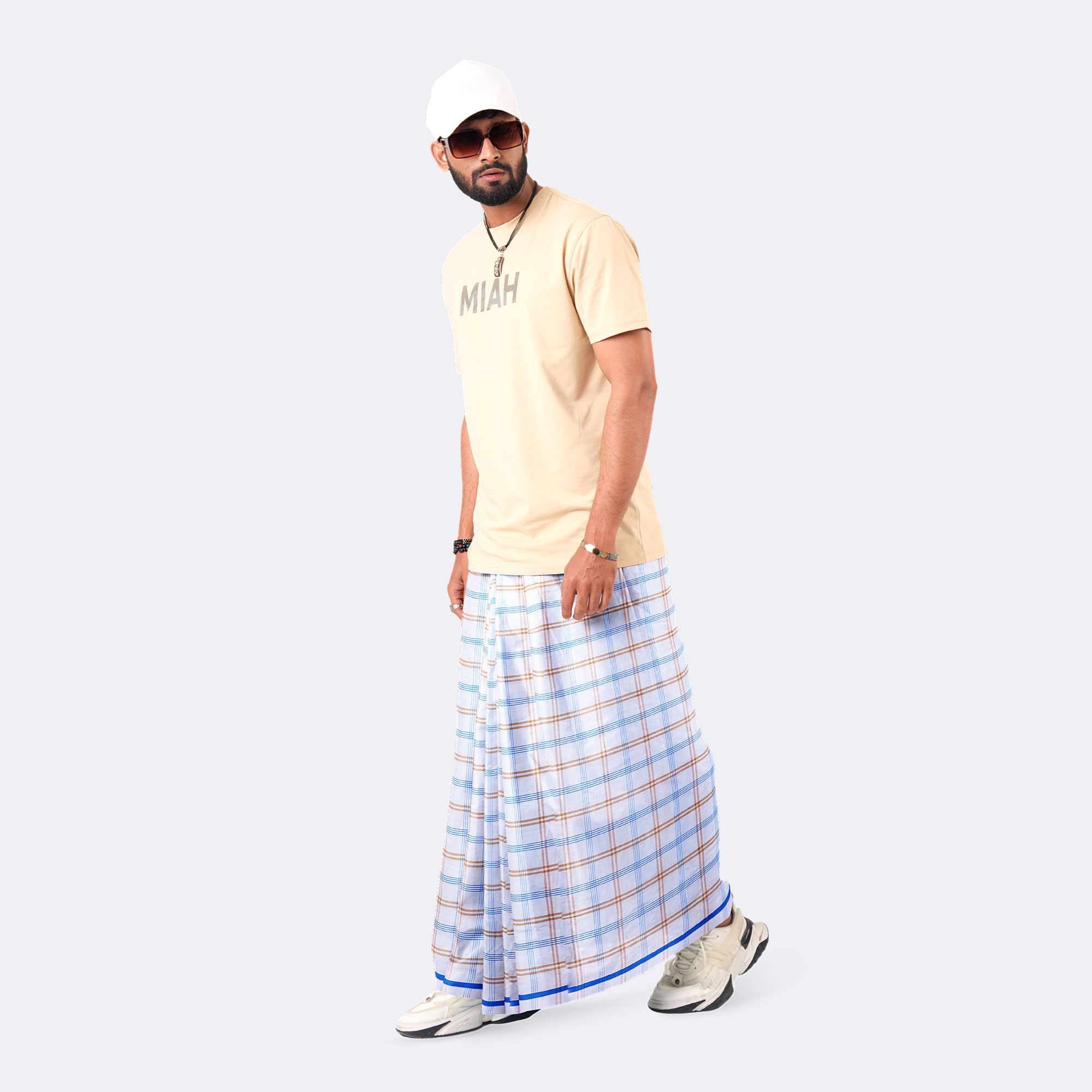 Pale coral Check Cotton Lungi