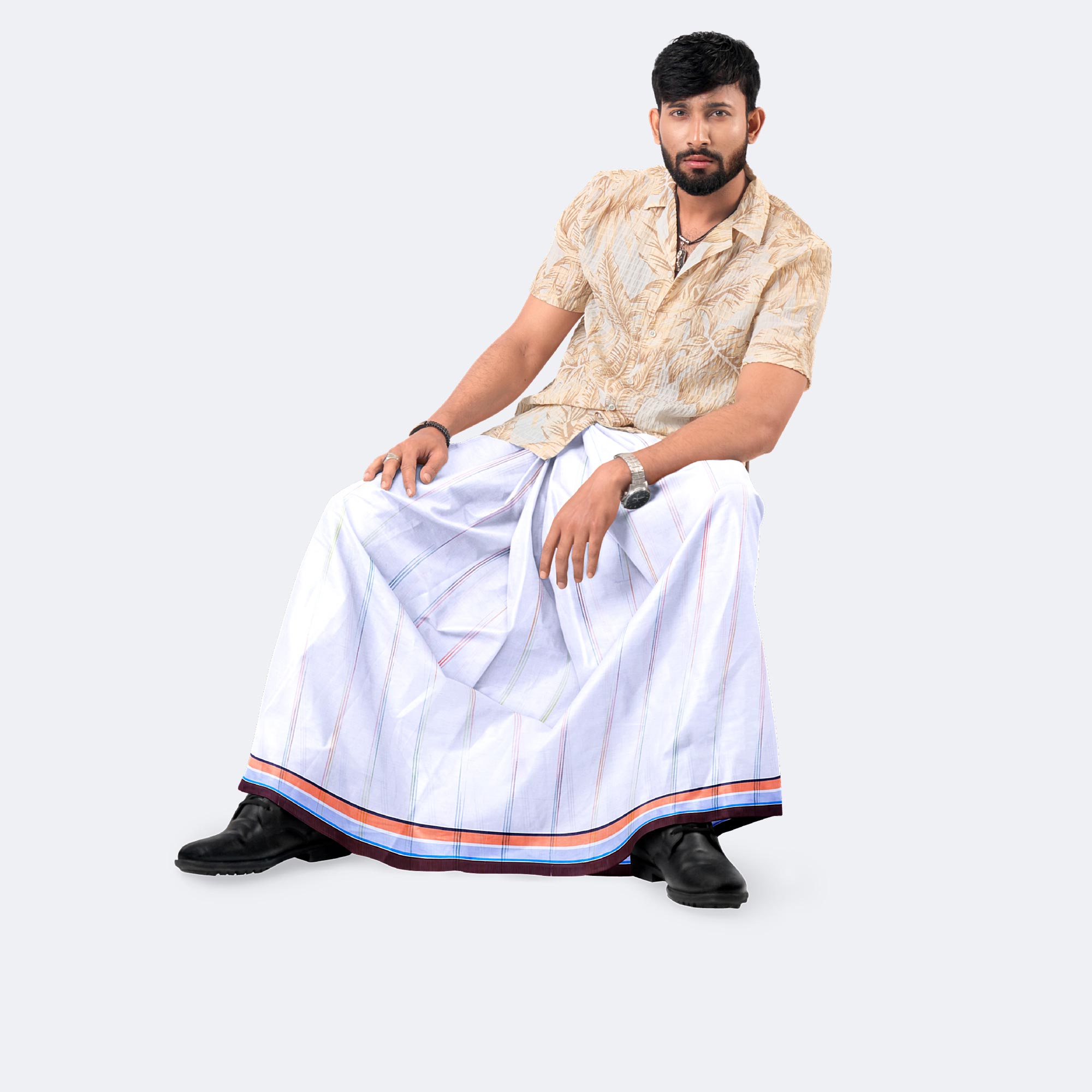 White & light pink Check Cotton Lungi