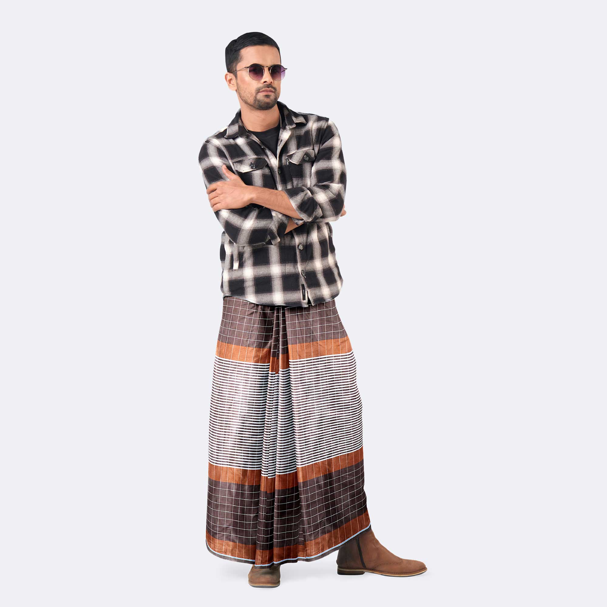Rustic Brown Check Lungi - Ashapurno