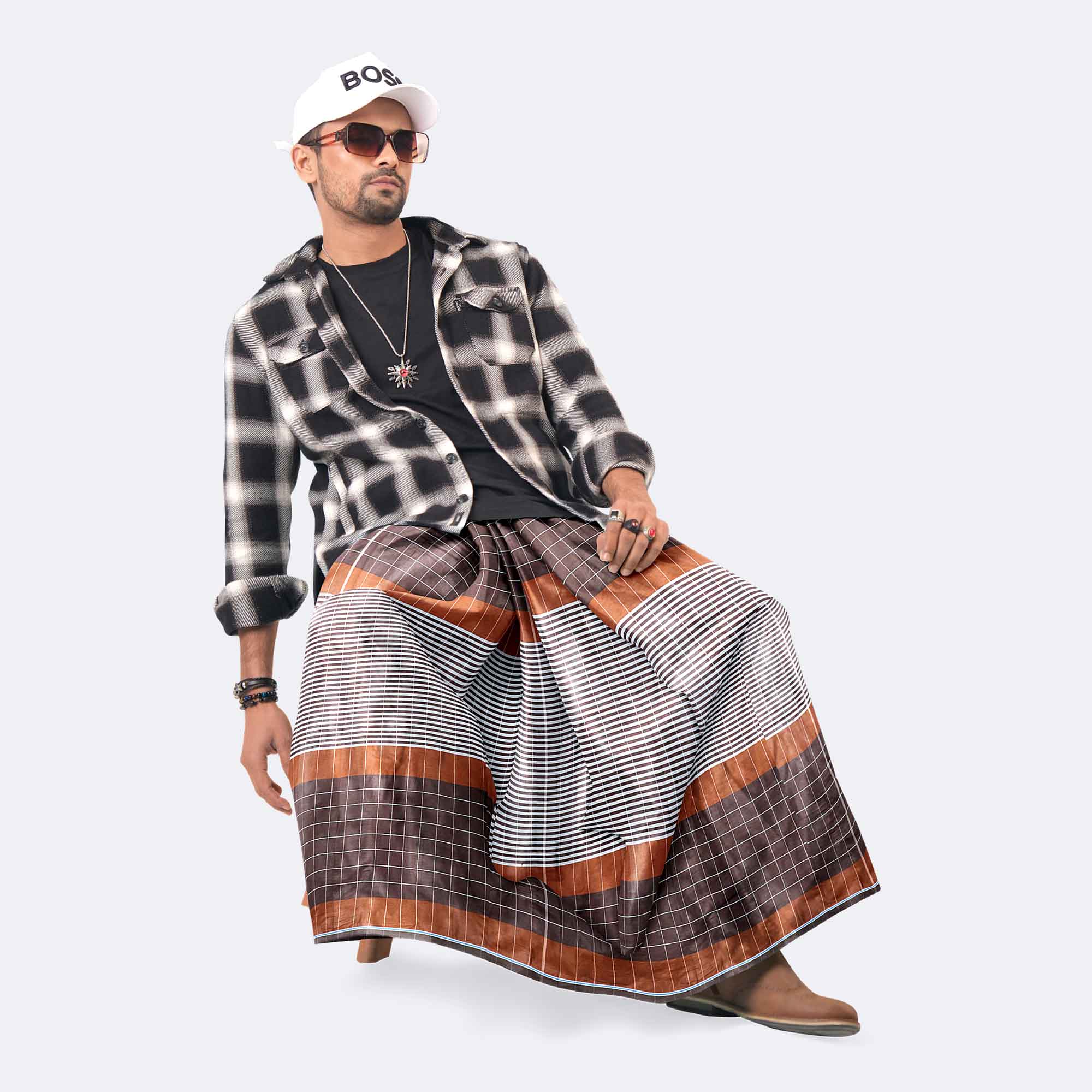Rustic Brown Check Lungi - Ashapurno
