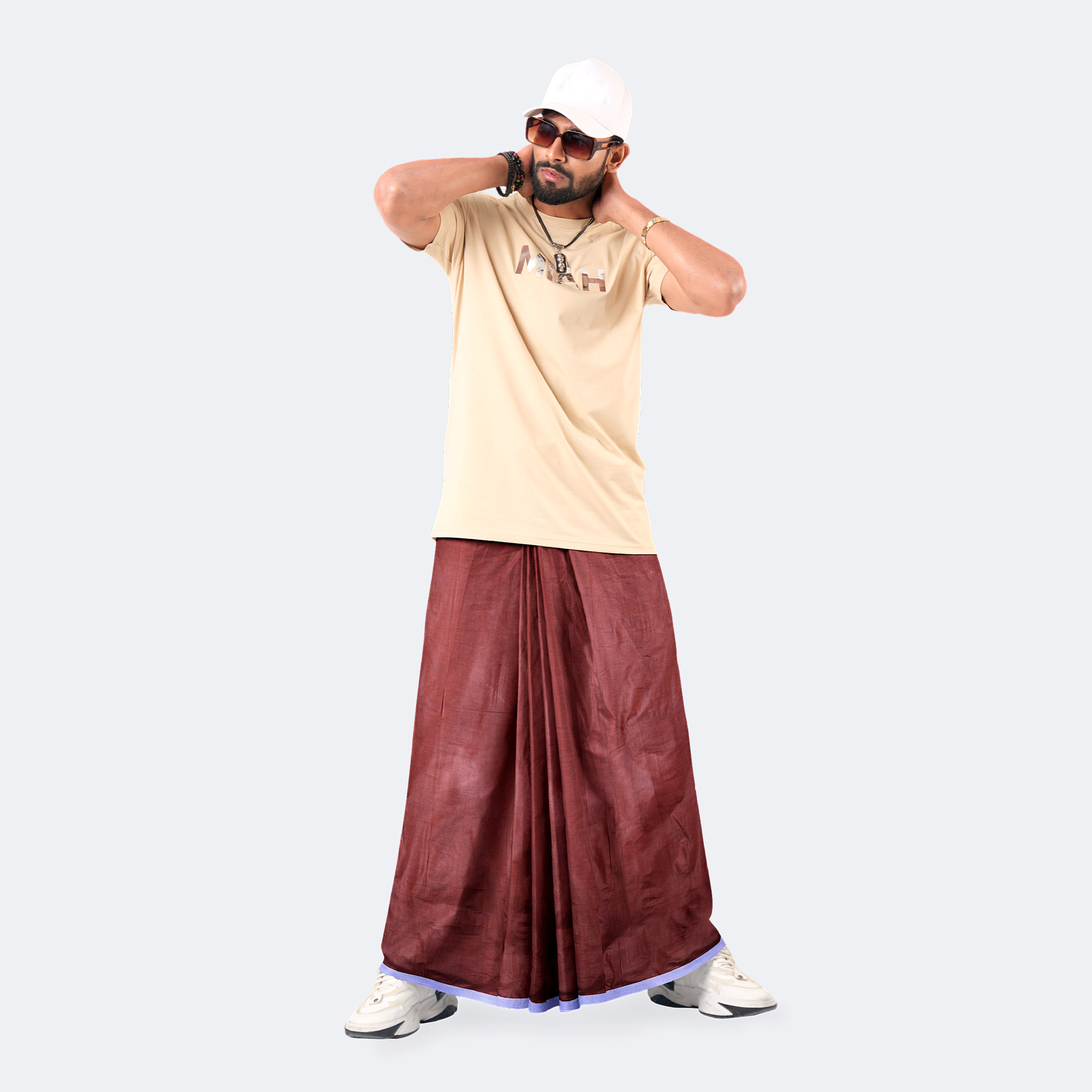 Brick Red Smooth Lungi - Ashapurno