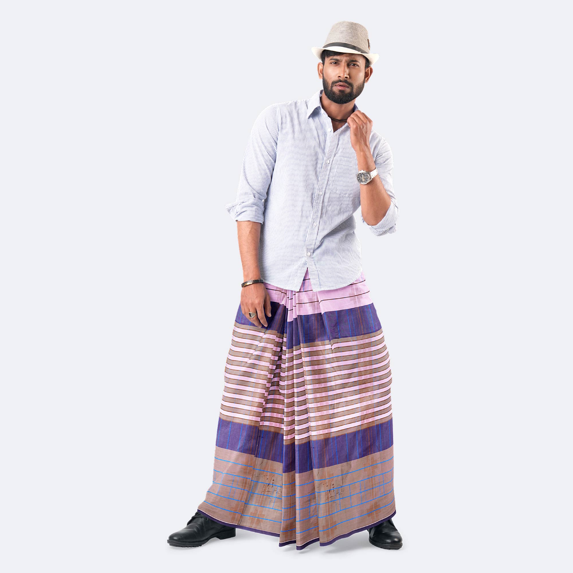 Brownish Mauve 100% Cotton Lungi - Beautiful