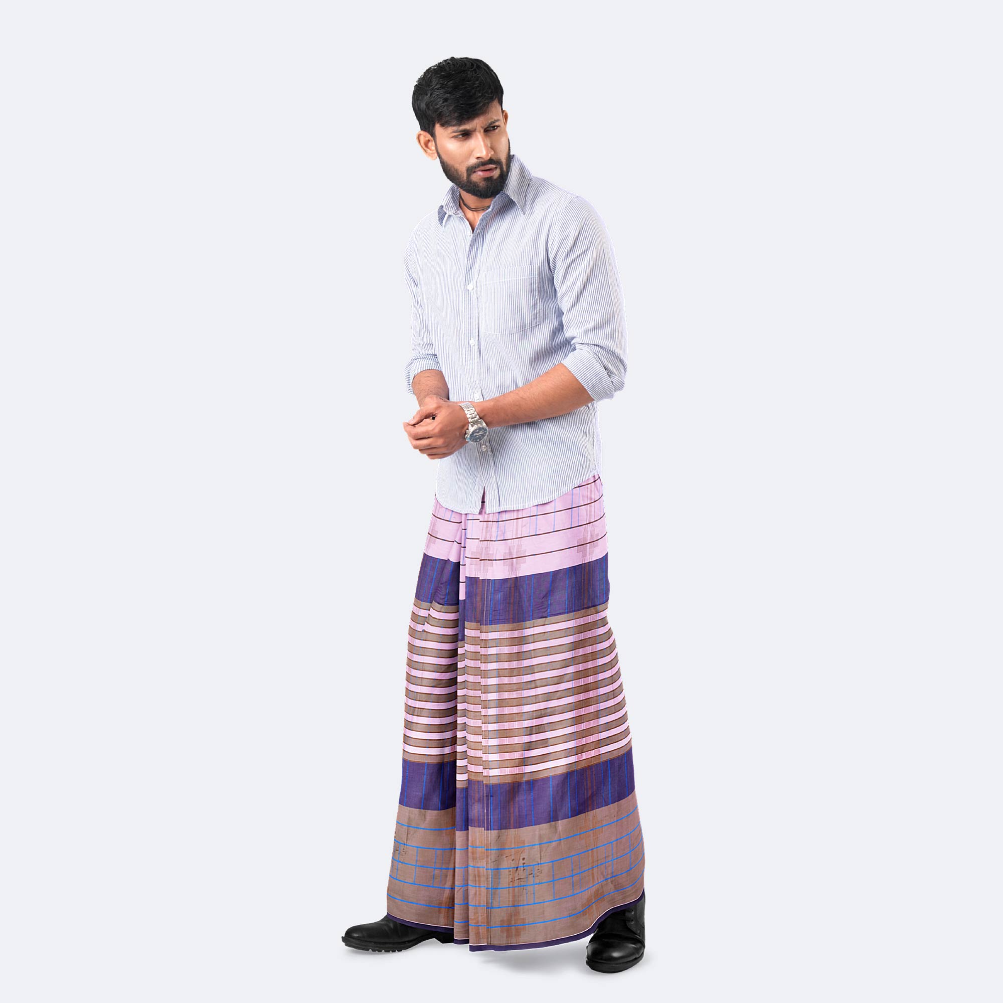 Brownish Mauve 100% Cotton Lungi - Beautiful