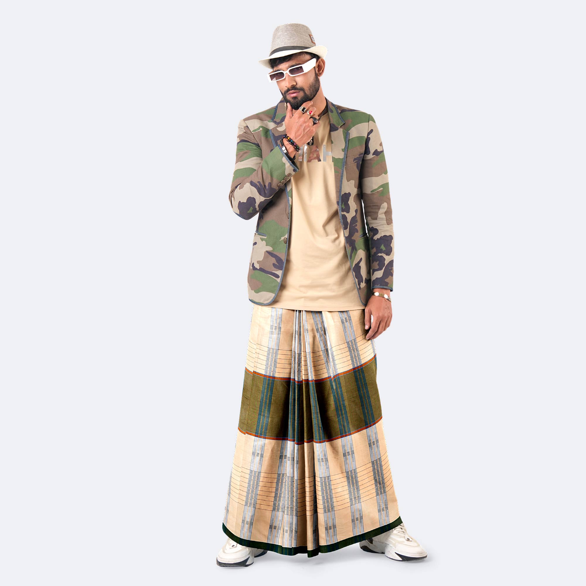 Olive Brown & Warm Tan Cotton Lungi - Beautiful