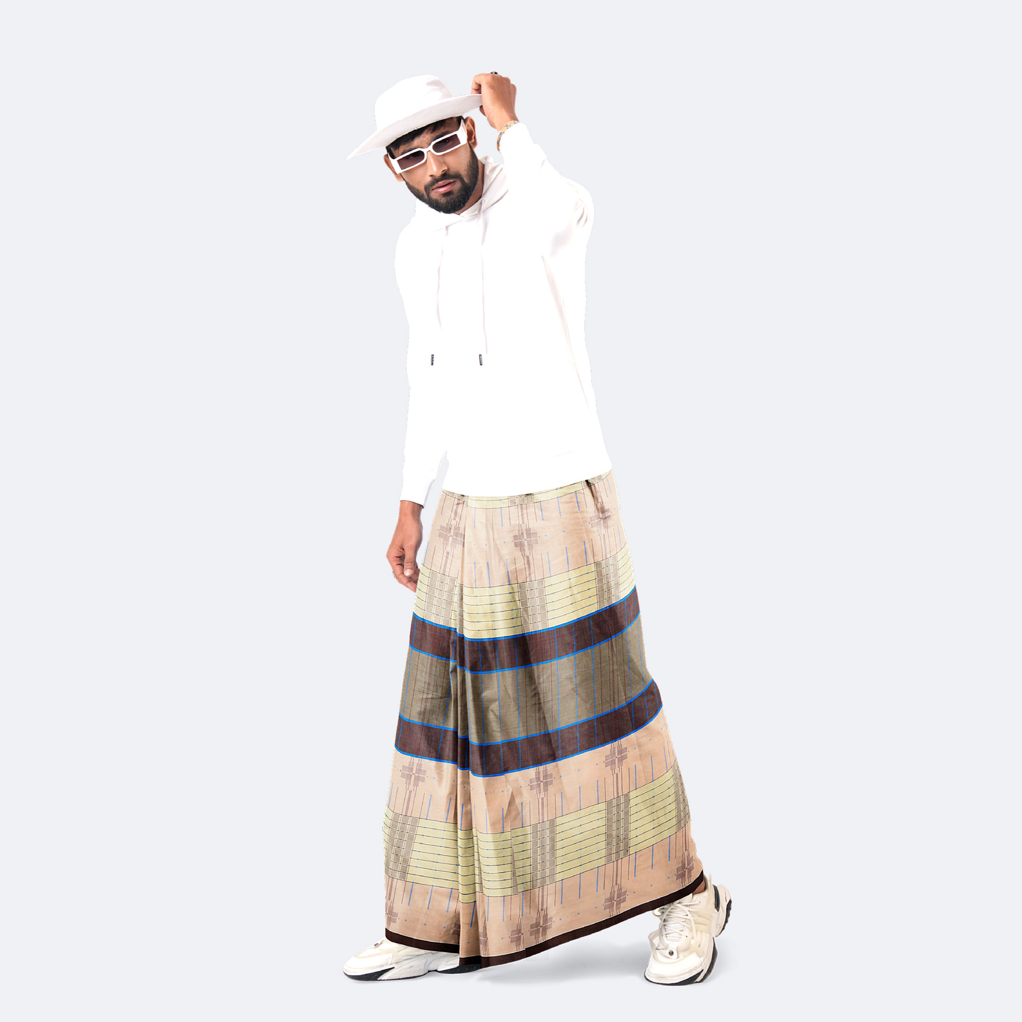 Brownish Taupe & Beige Color Cotton Lungi - Beautiful