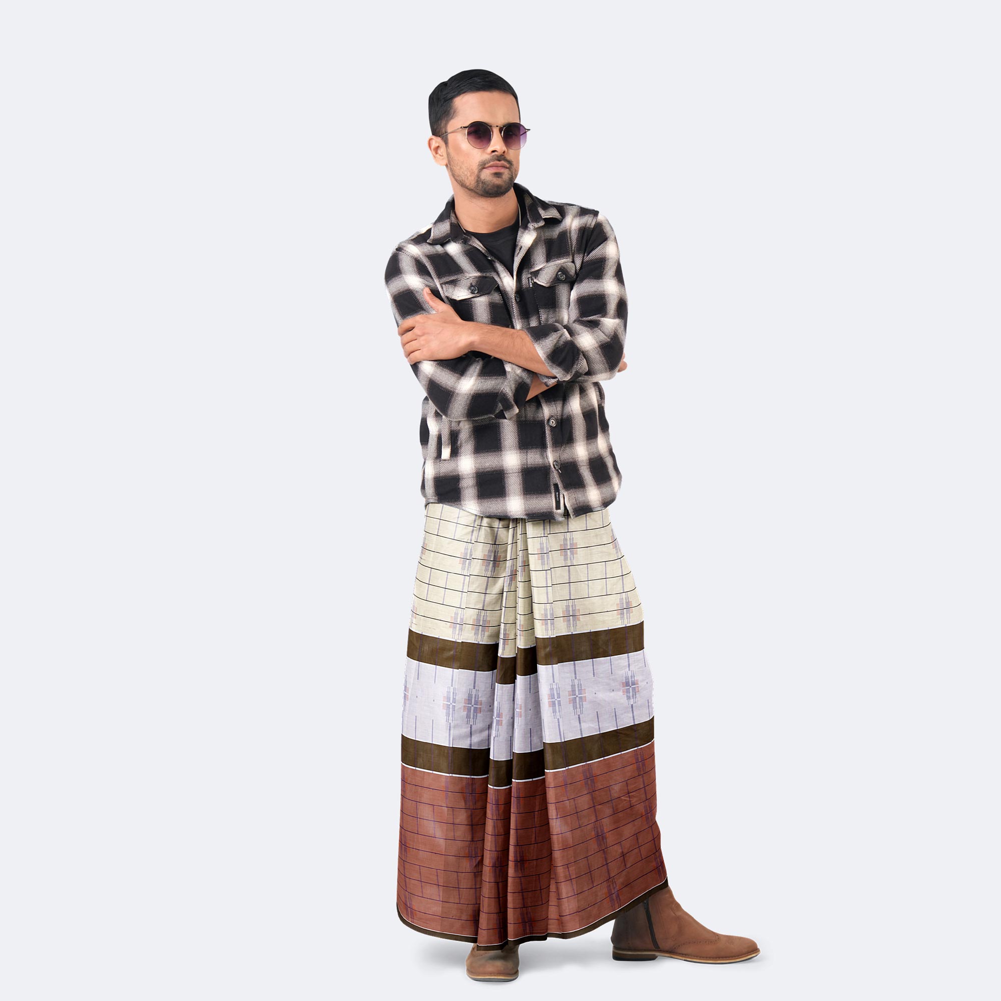 Reddish Brown & Gray color 100% Cotton Lungi - Beautiful