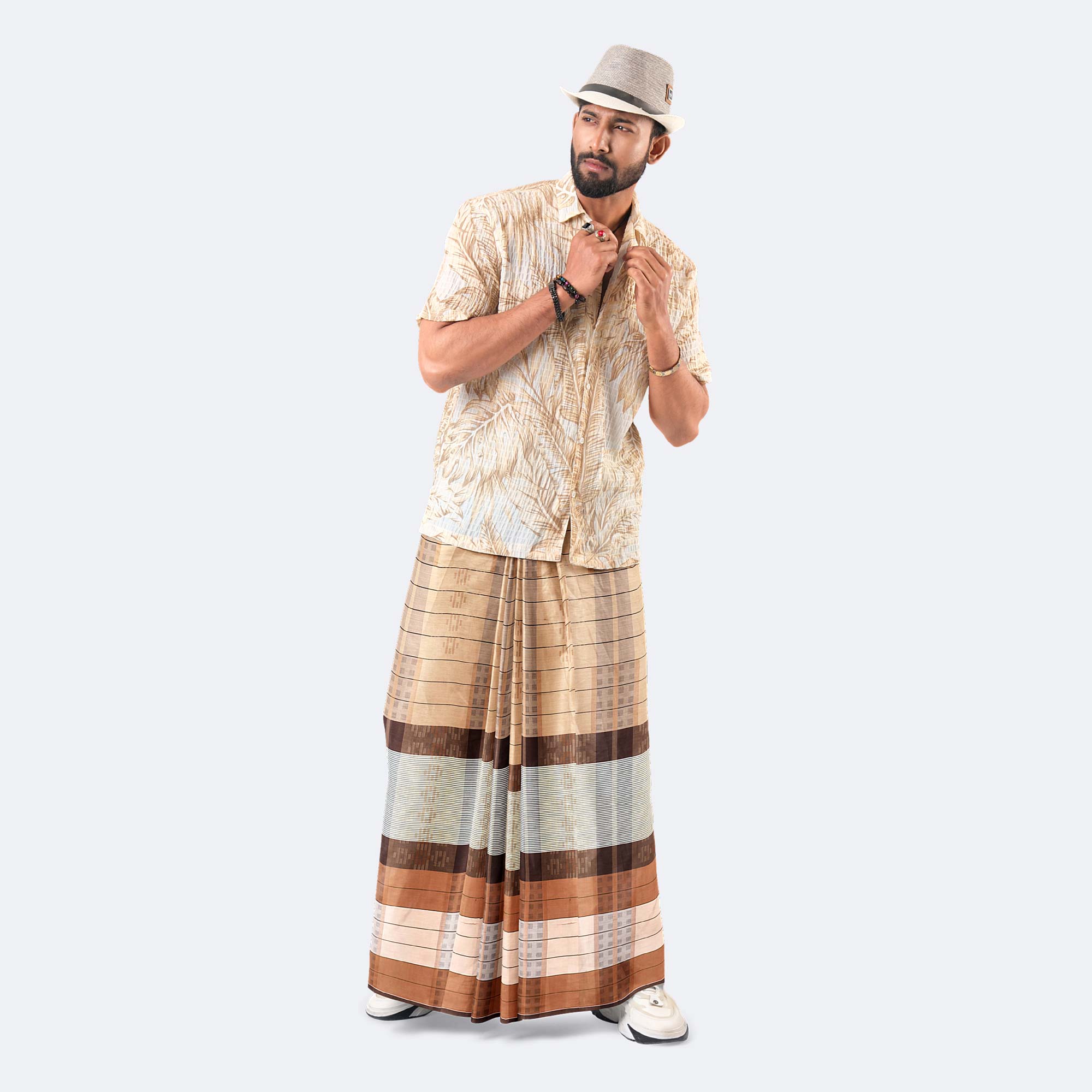 Soft Caramel & Brown 100%  Cotton Lungi - Beautiful