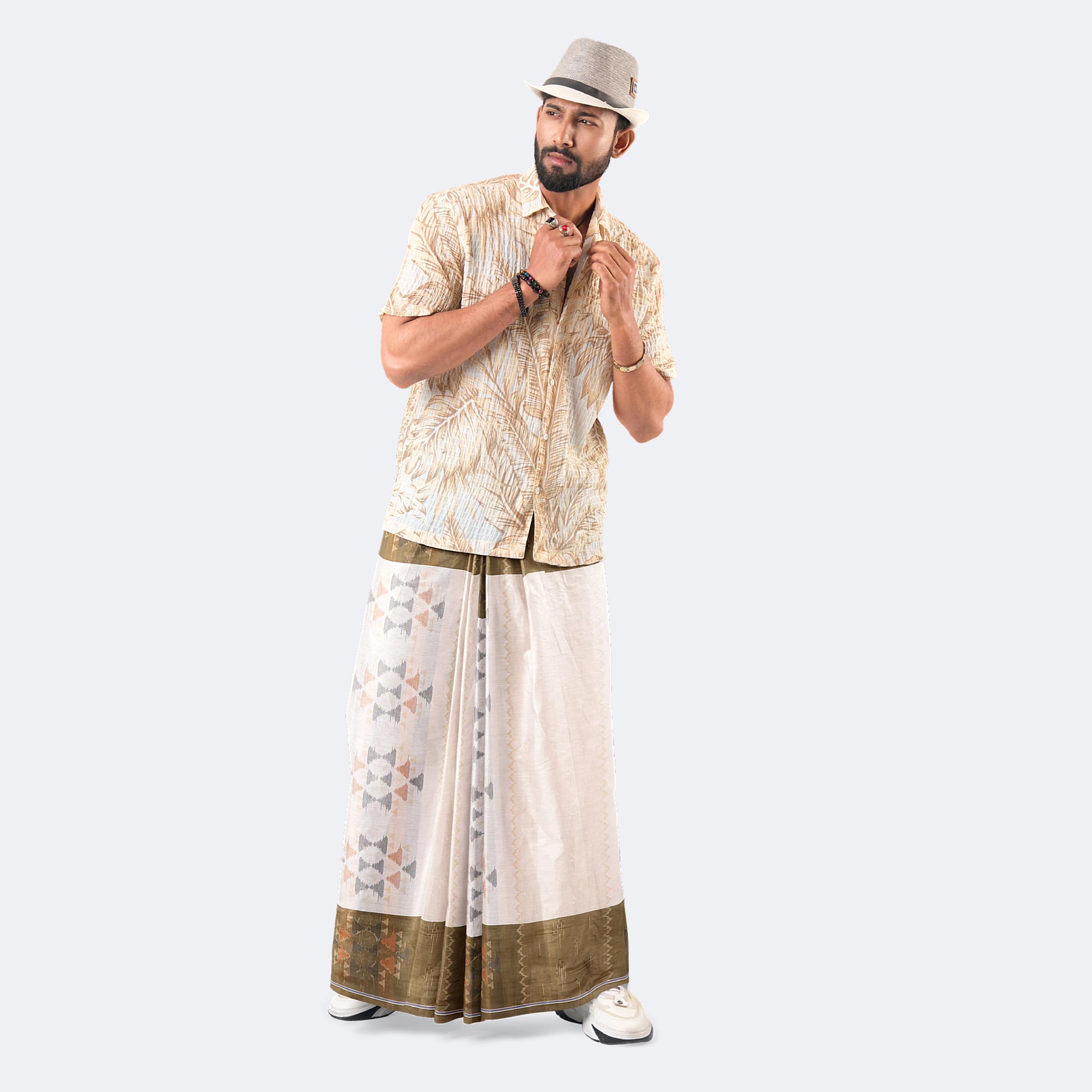 White Floral Touch Lungi - Bektitto