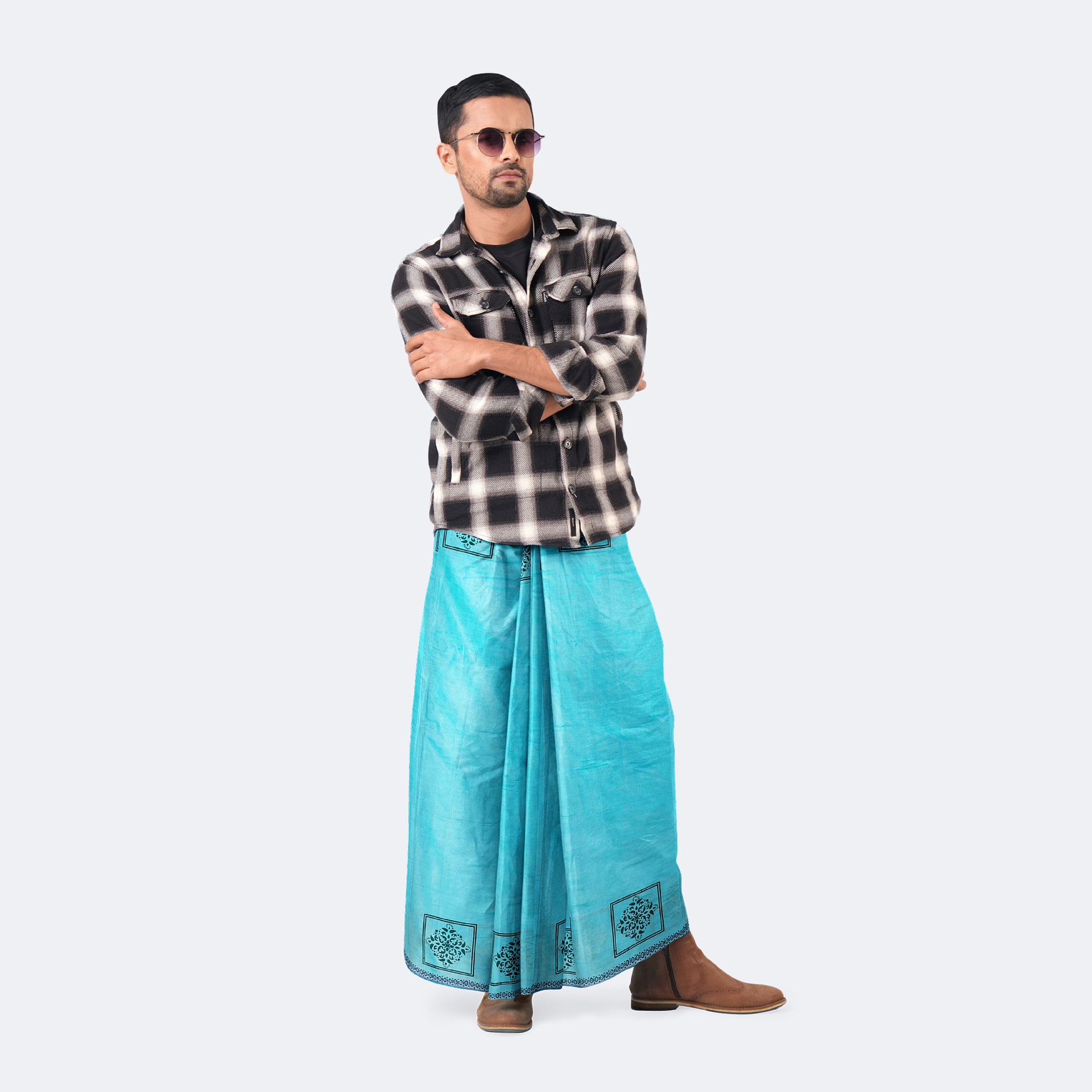 Sky Blue Cyan Cotton Lungi - Bikkhato
