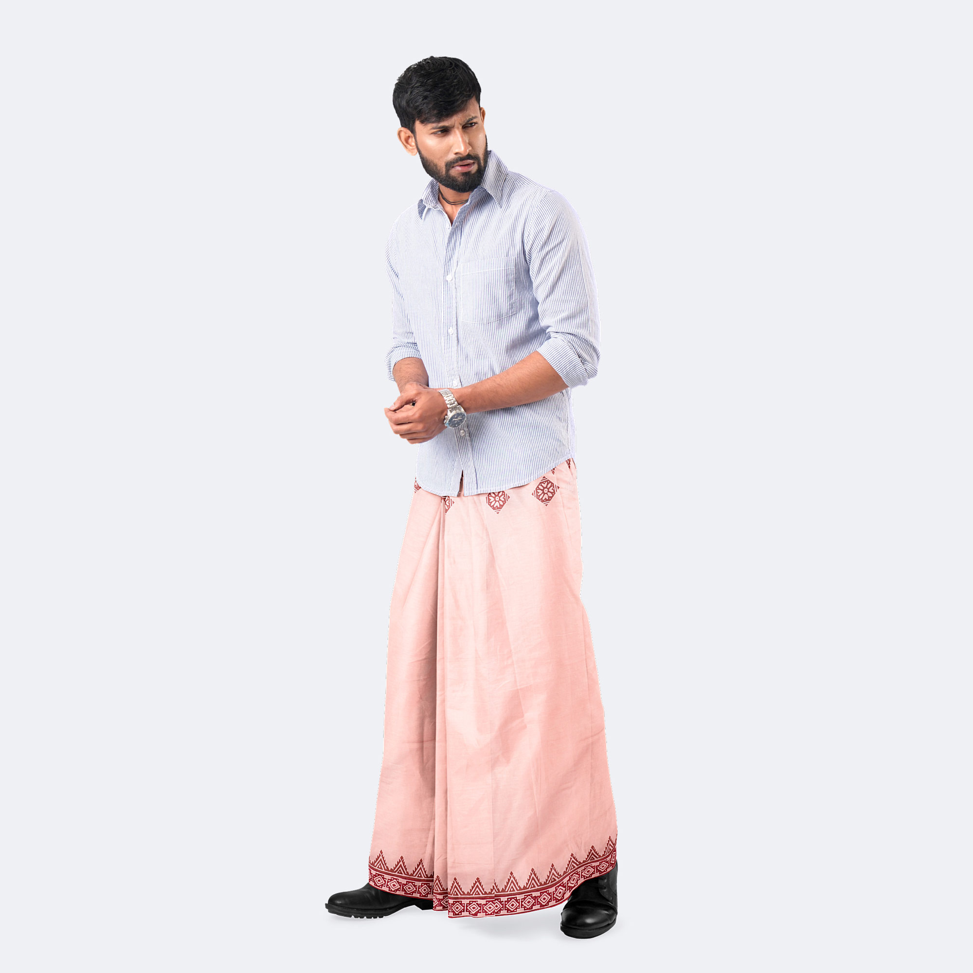 Peach Pink Cotton Lungi - Bikkhato