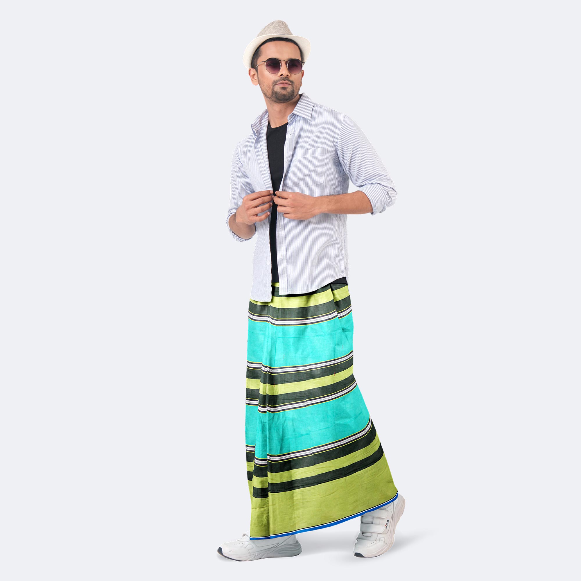Aqua Green Color Cotton Lungi - Bikkhato