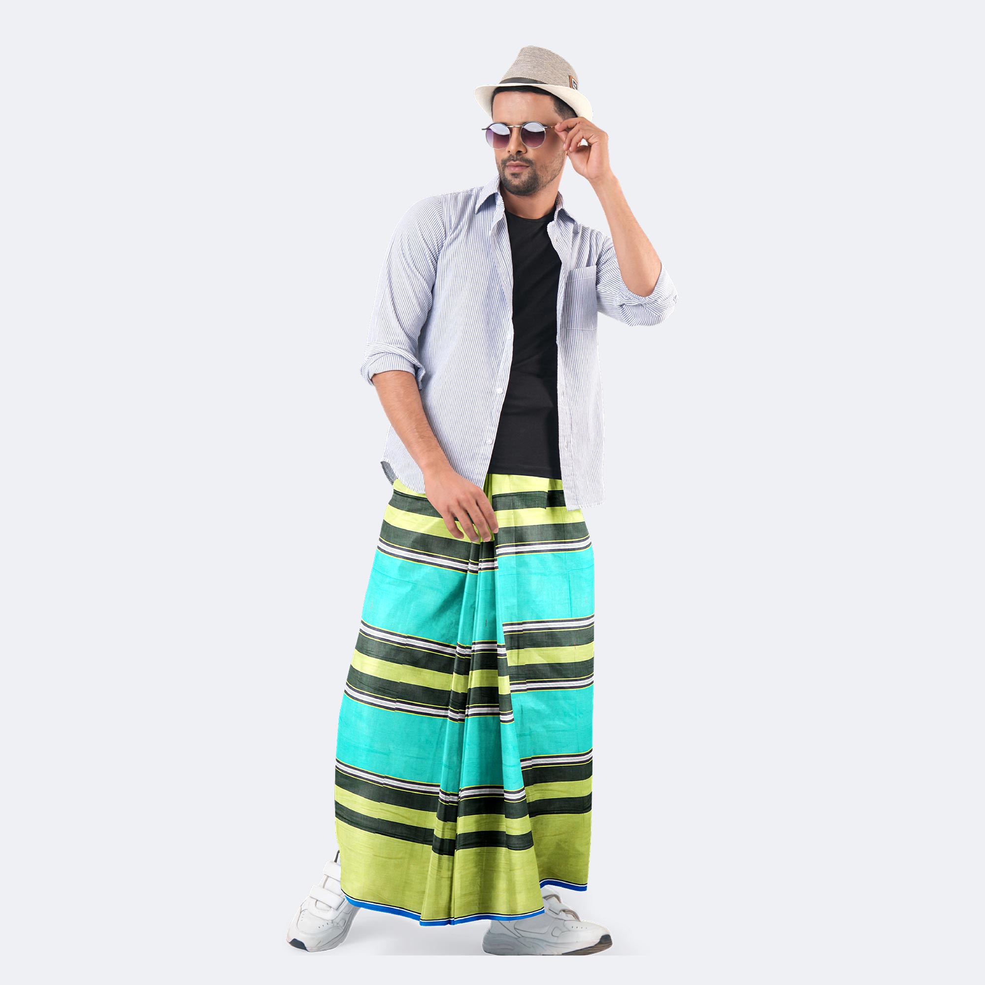 Aqua Green Color Cotton Lungi - Bikkhato