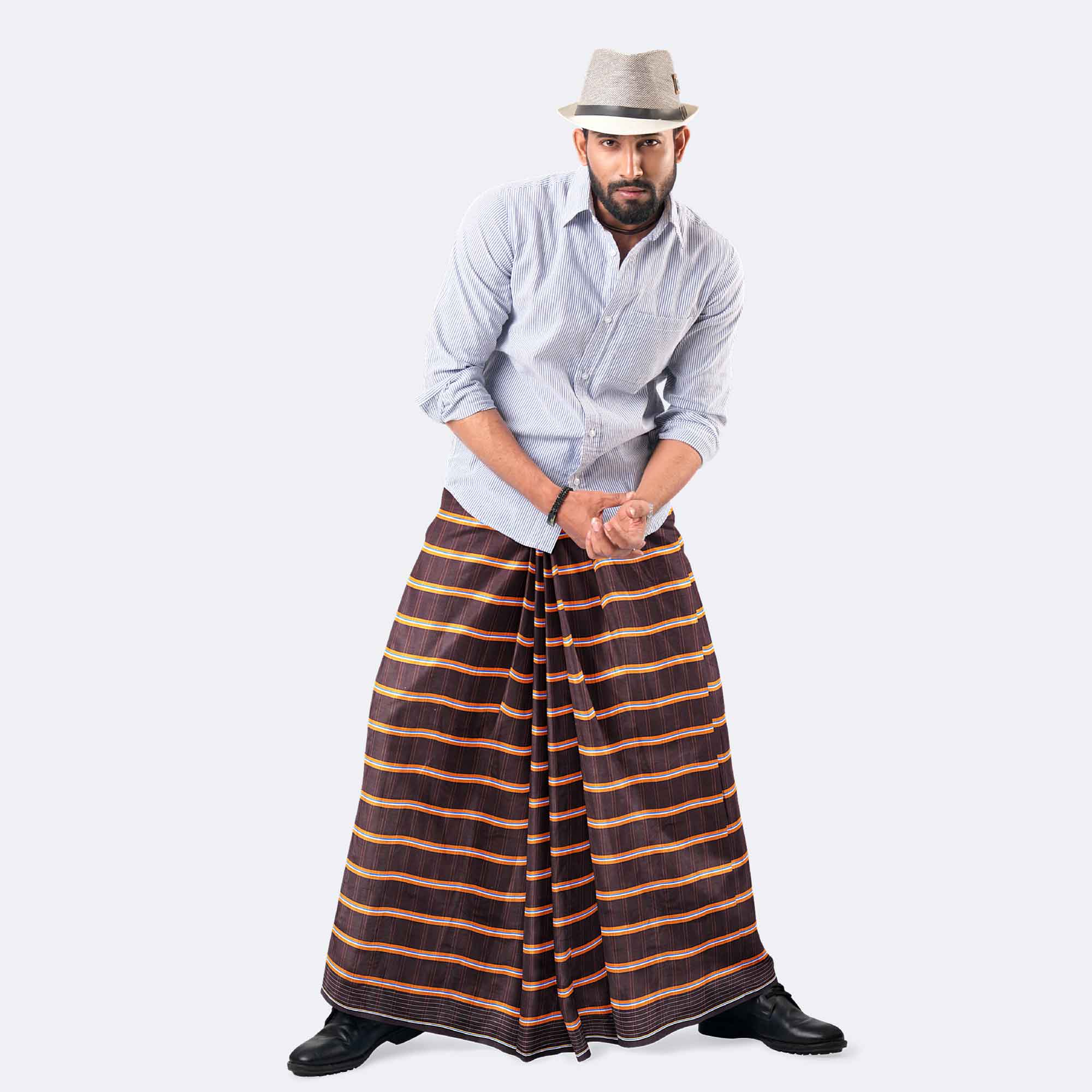 Brown Stripe Lungi - Borno Mala