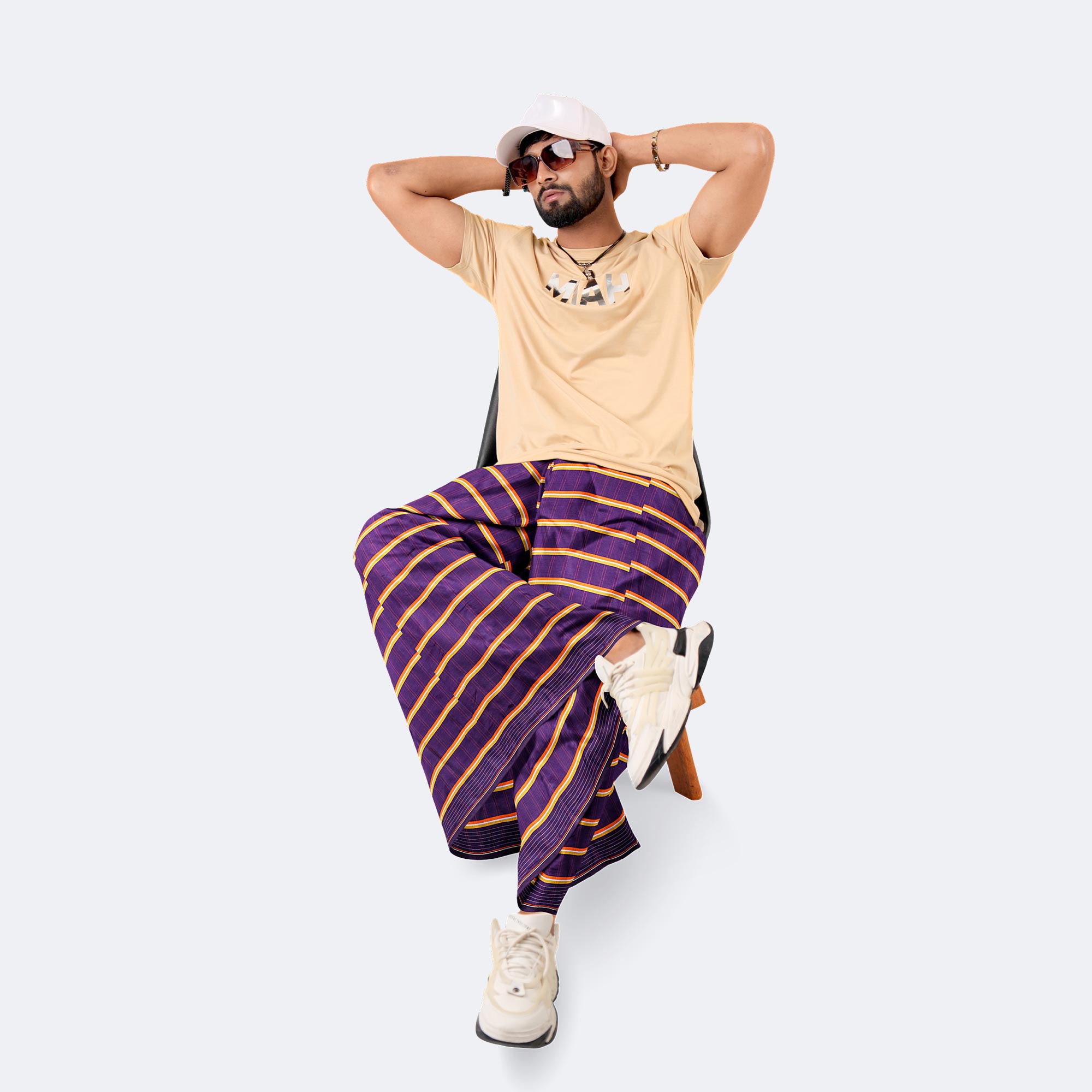 Purple Gold Line Lungi  - Borno Mala