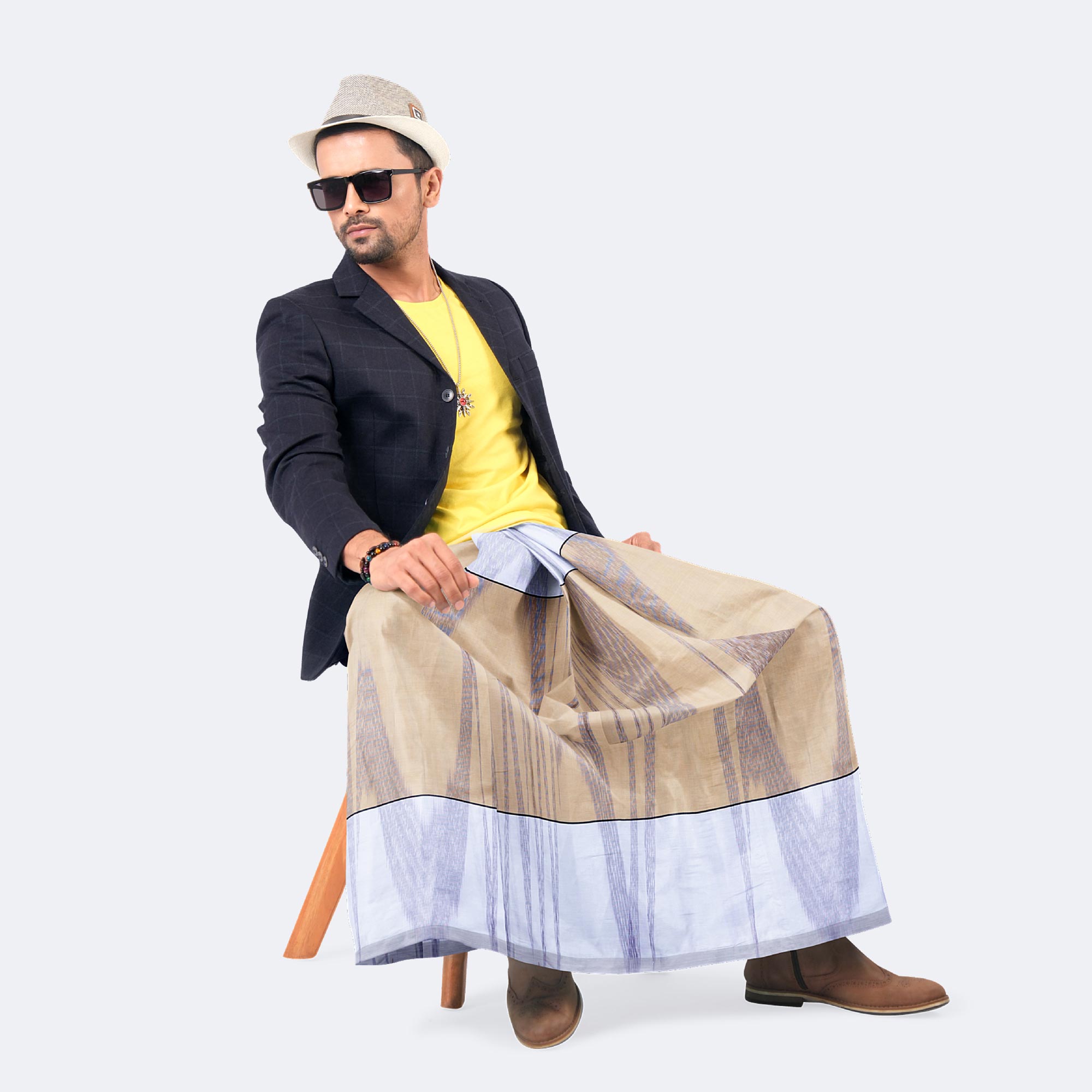 Mustard Gold Stripe Lungi - Borno Mala