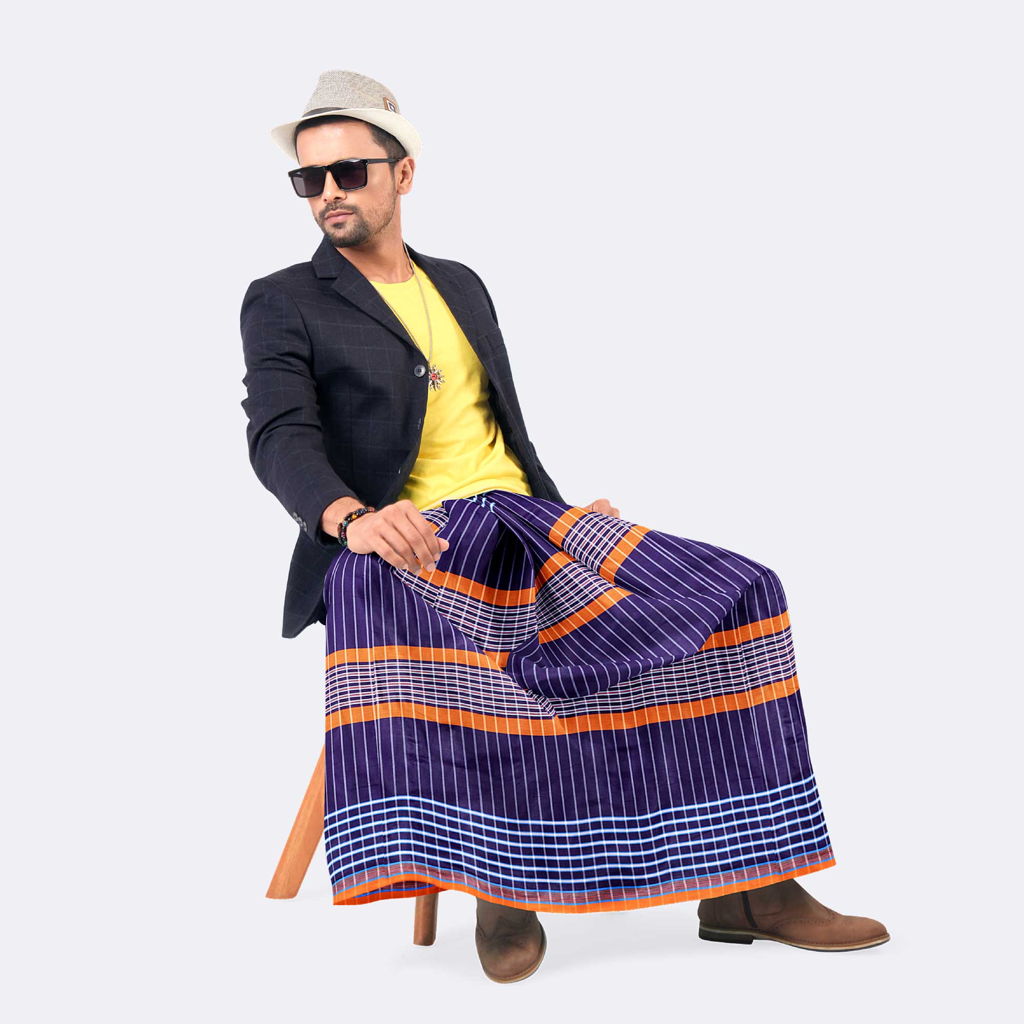 Deep Violet Stripe Lungi - Borno Mala