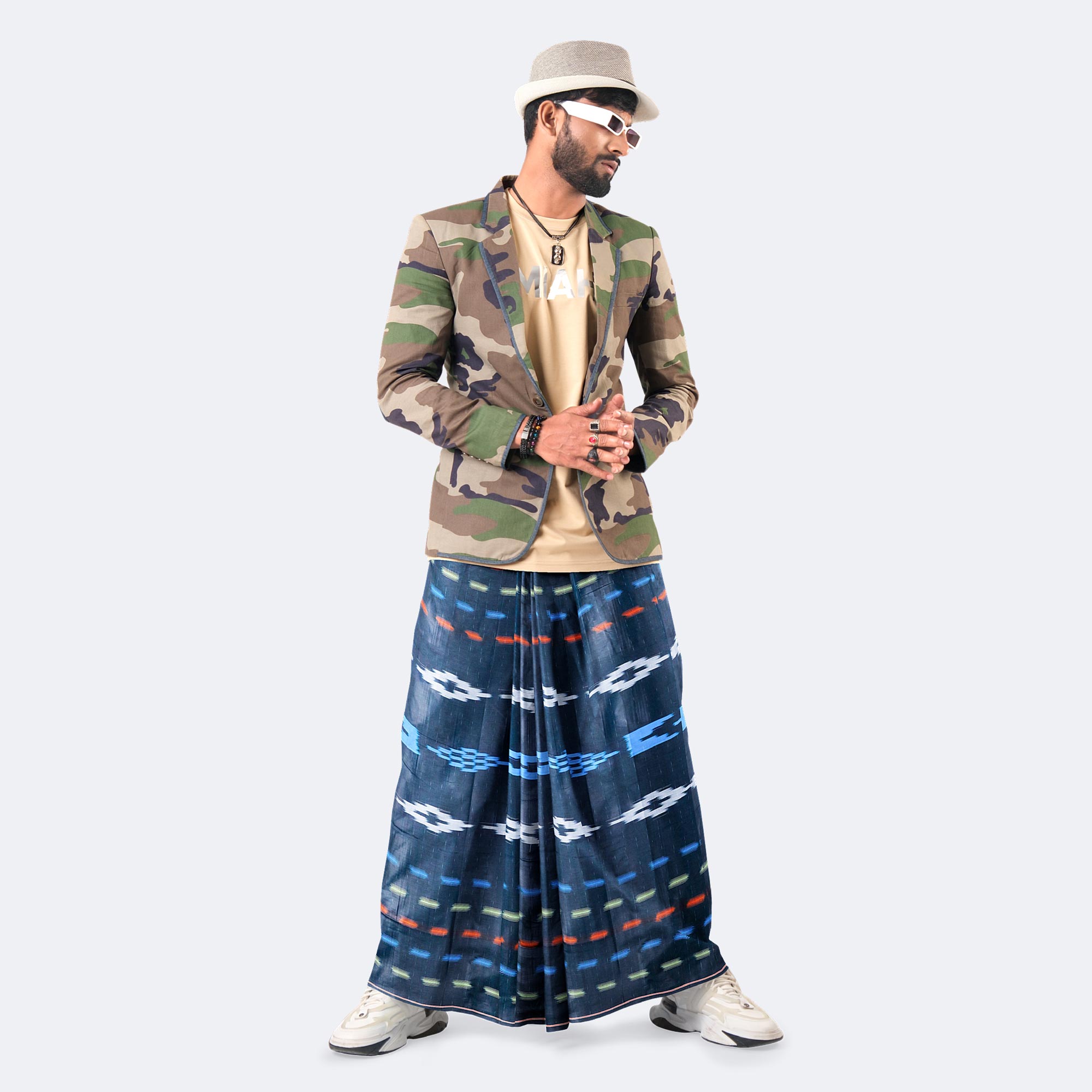 Deep Navy Pattern Lungi - Crown