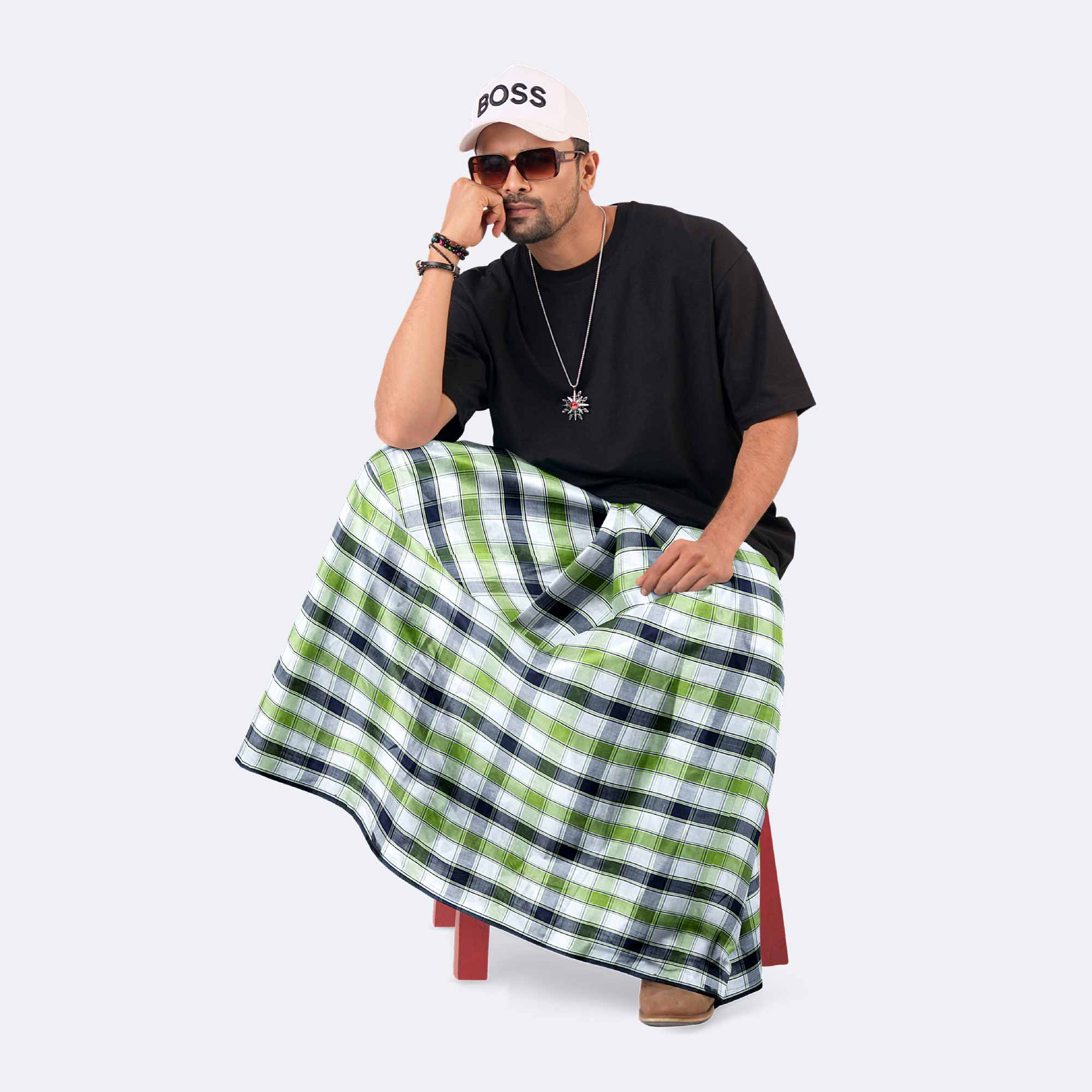 Green Storm Check Lungi - Megh Mala
