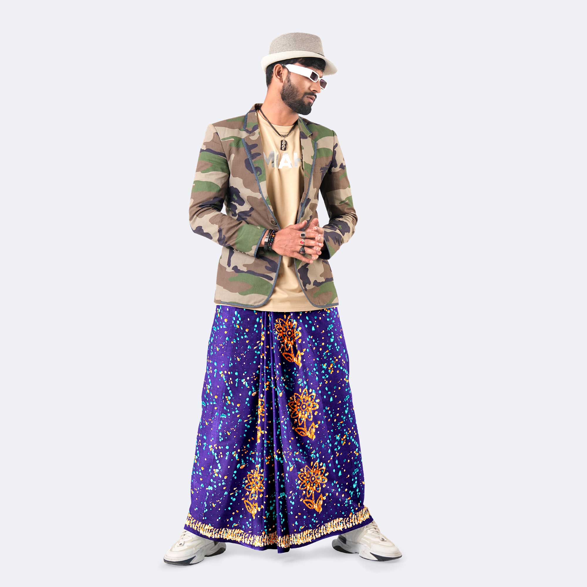 Royal Blue Floral Dot Lungi - Modhumoti