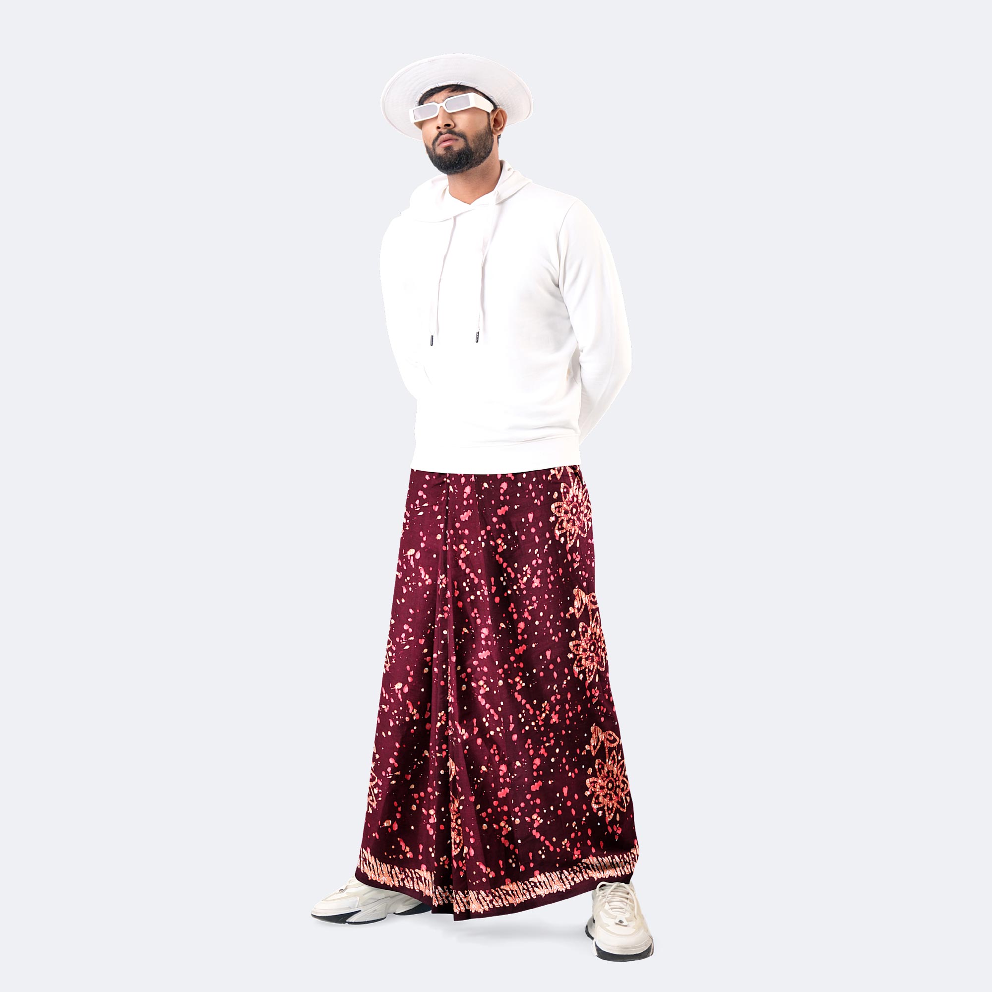 Maroon Floral Classic Lungi - Modhumoti