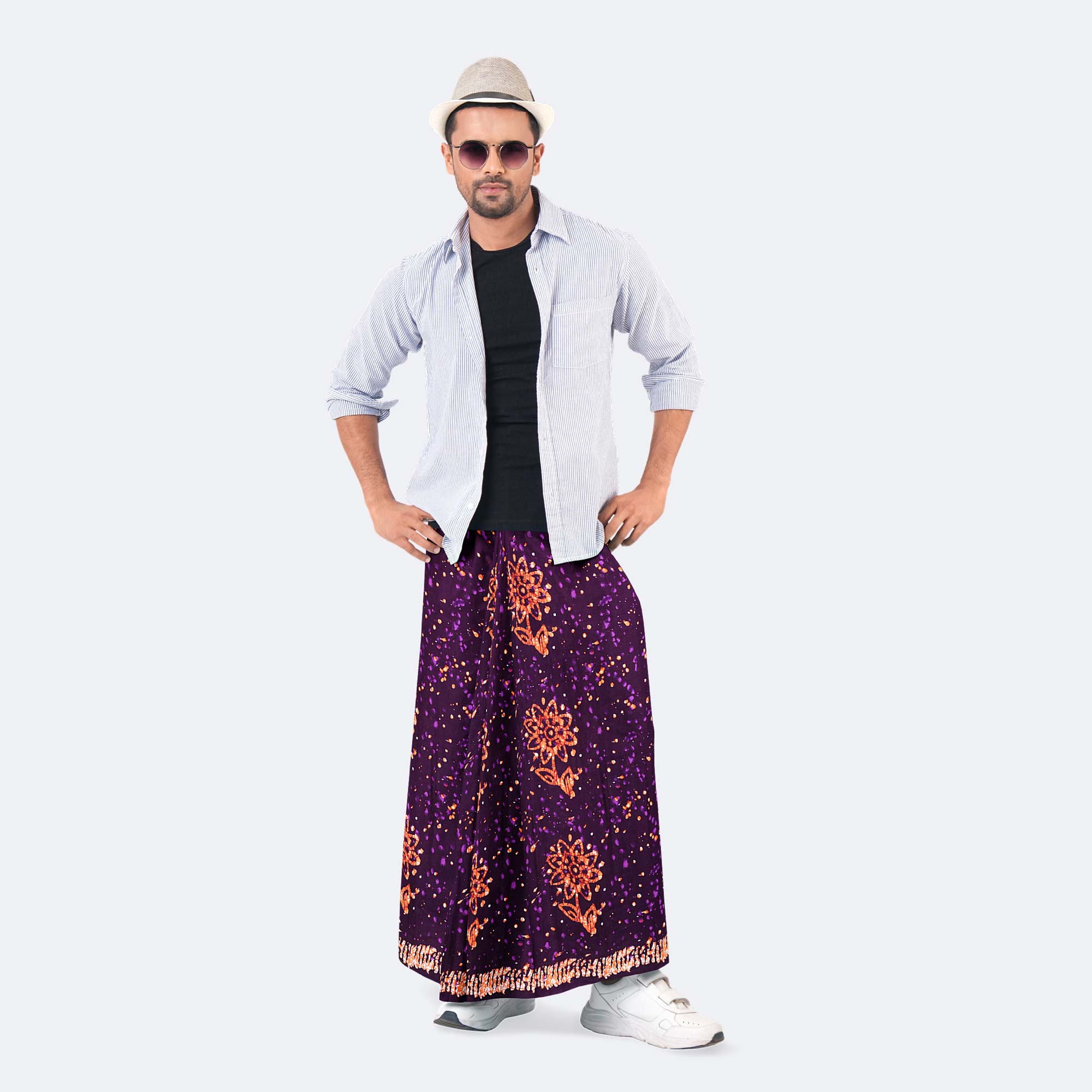 Deep Purple Floral Lungi - Modhumoti