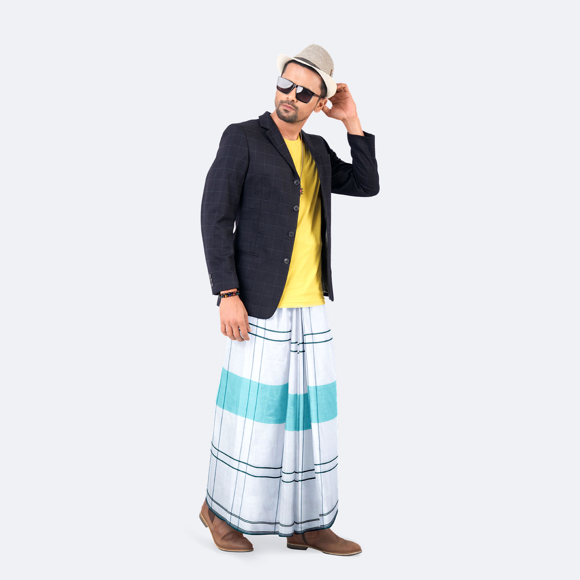 White Wave Cotton Lungi - Moti Mala