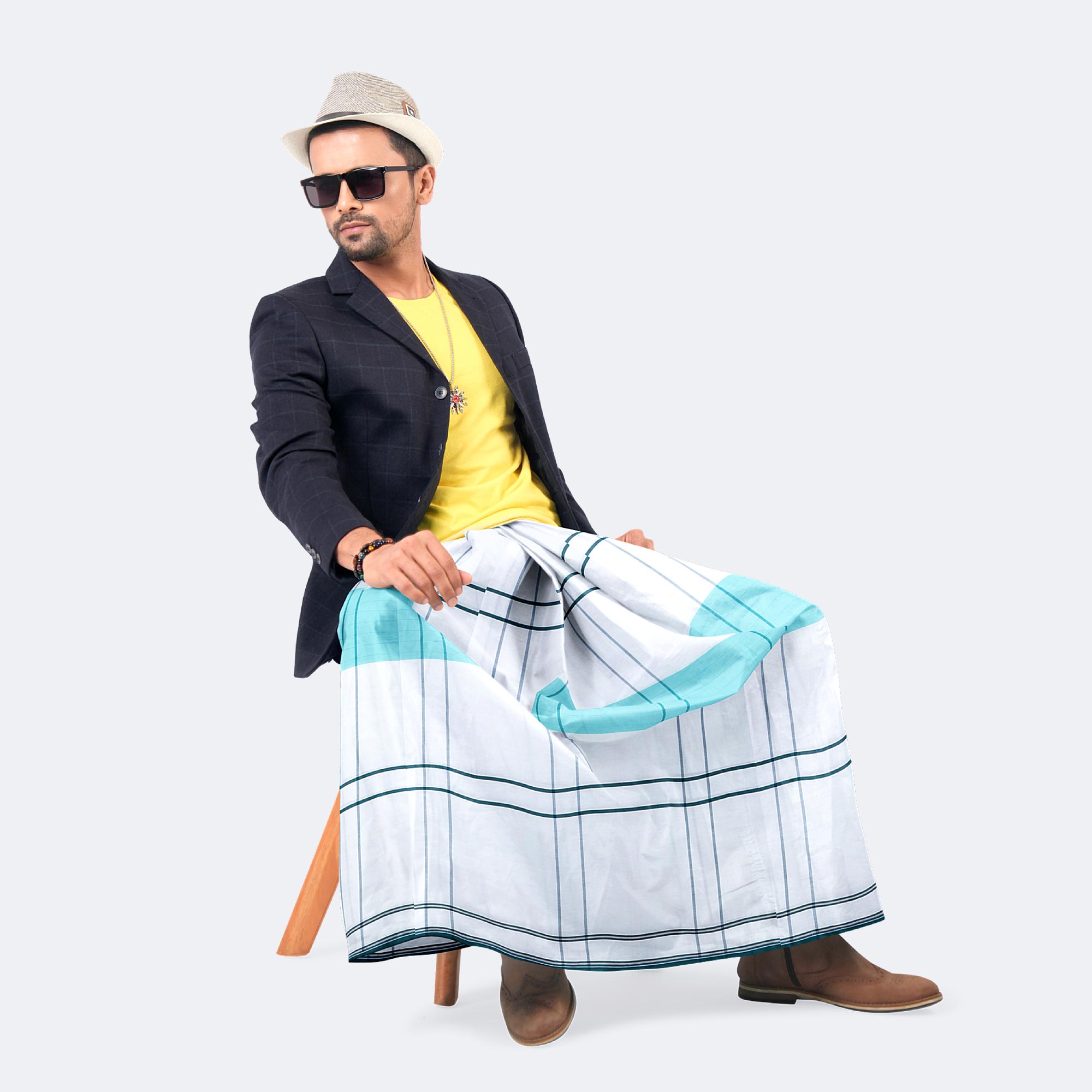 White Wave Cotton Lungi - Moti Mala