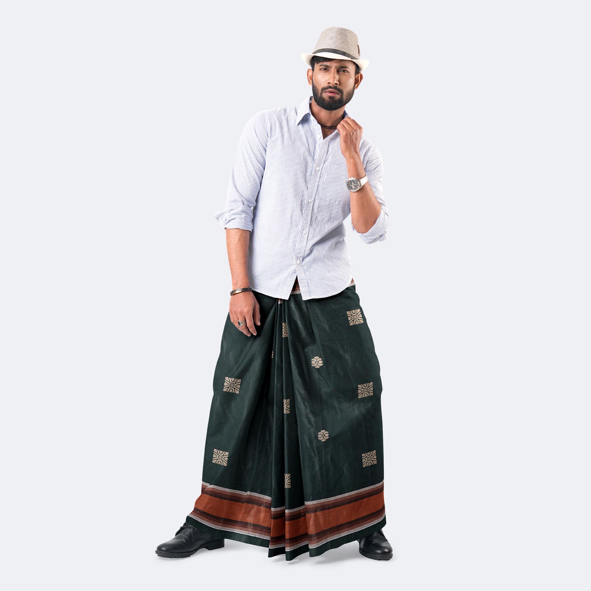 Dark Green Cotton Lungi - Perfect