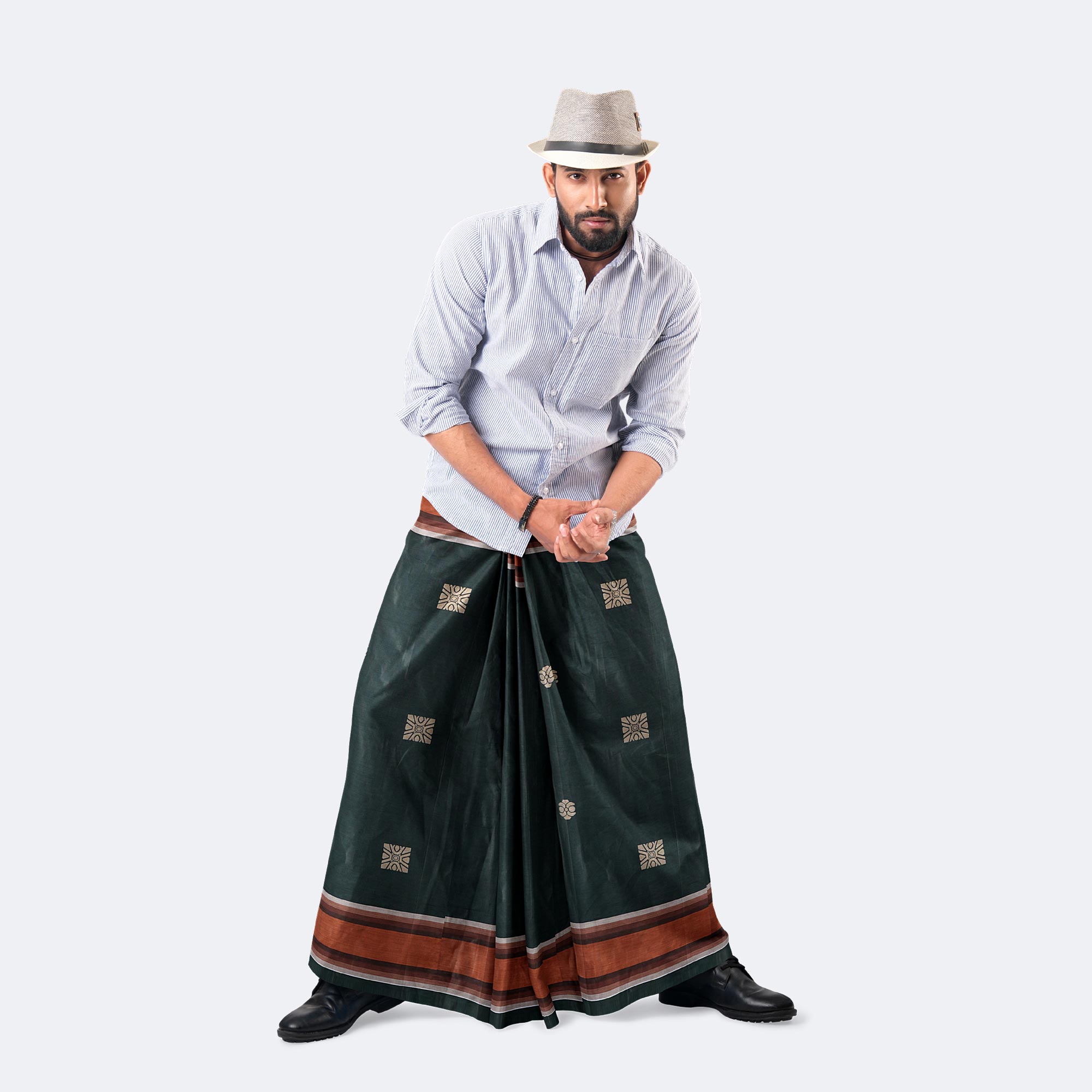 Dark Green Cotton Lungi - Perfect