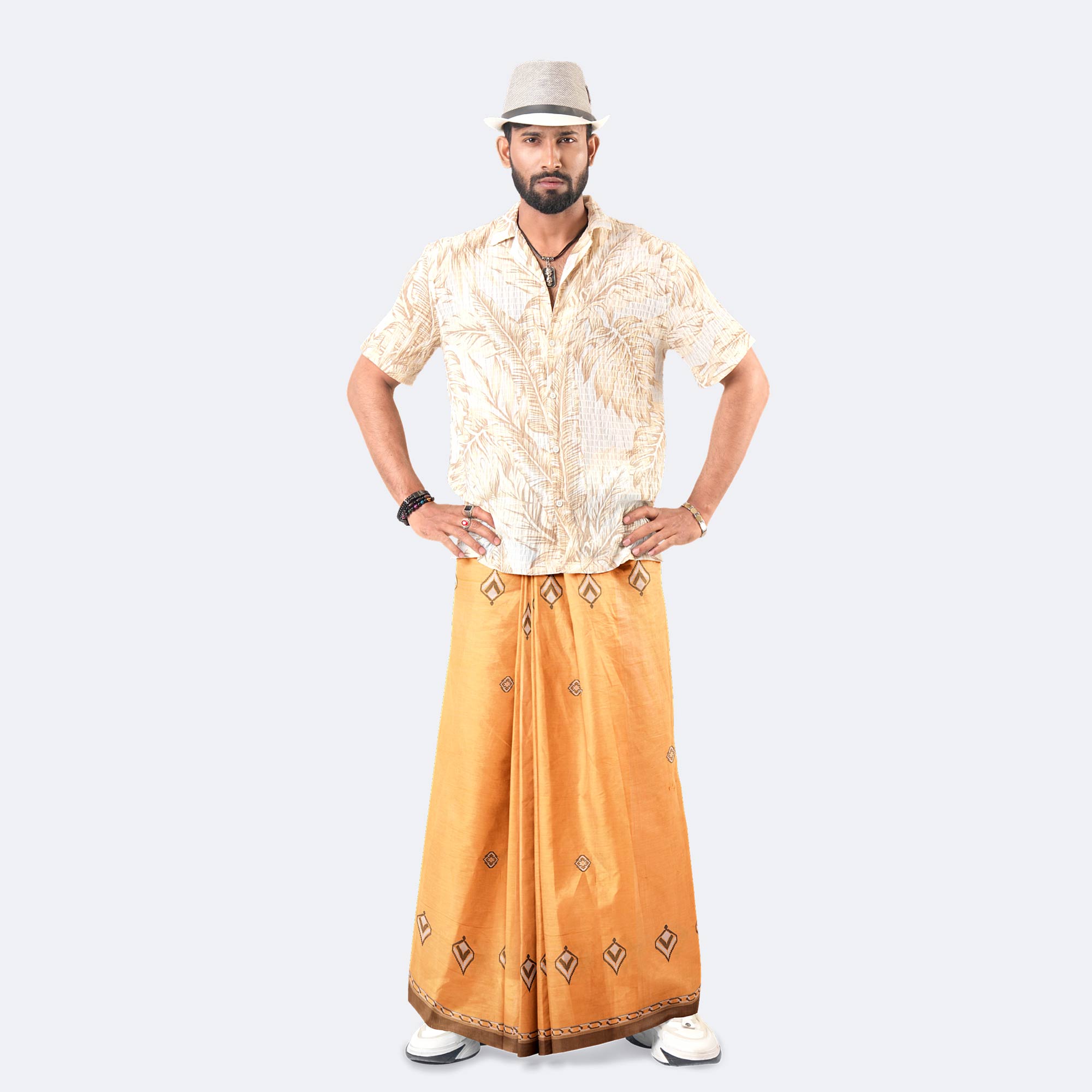 Peachy Orange Color Lungi - Perfect