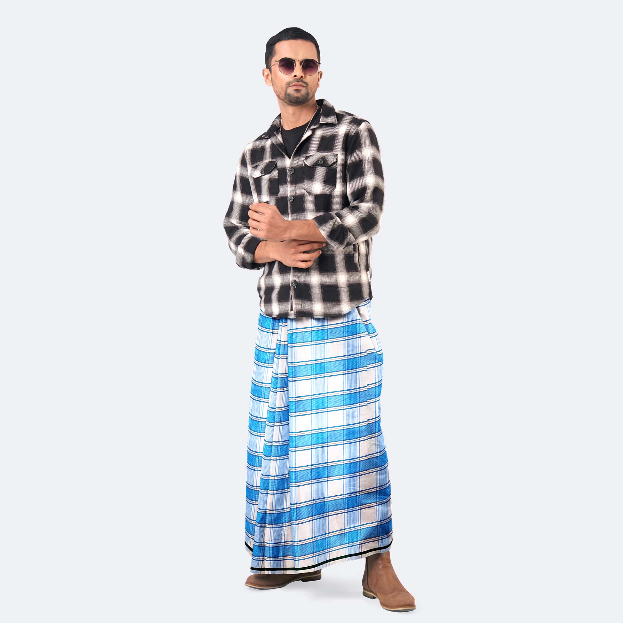 White and Feroza Color Lungi - Prachurjo