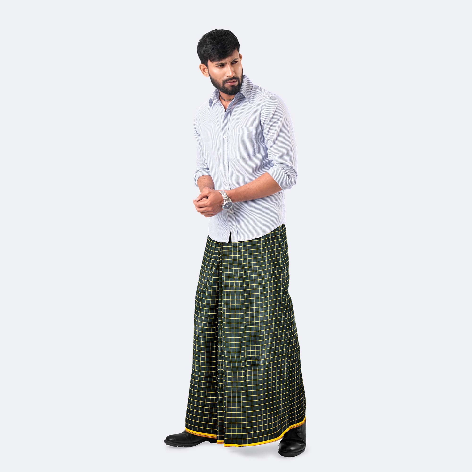 Green Gold Square Lungi -Rotno  Mala
