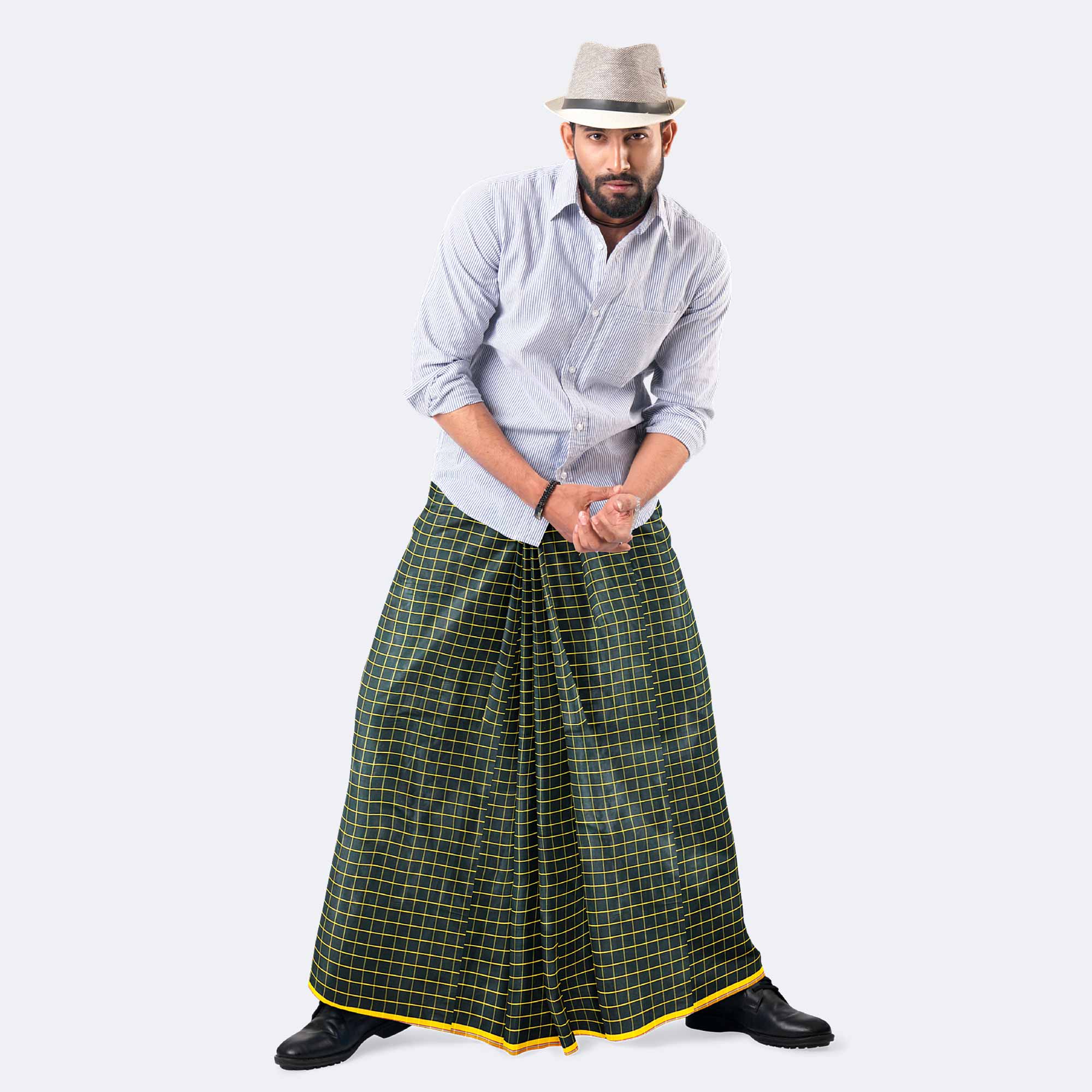 Green Gold Square Lungi -Rotno  Mala