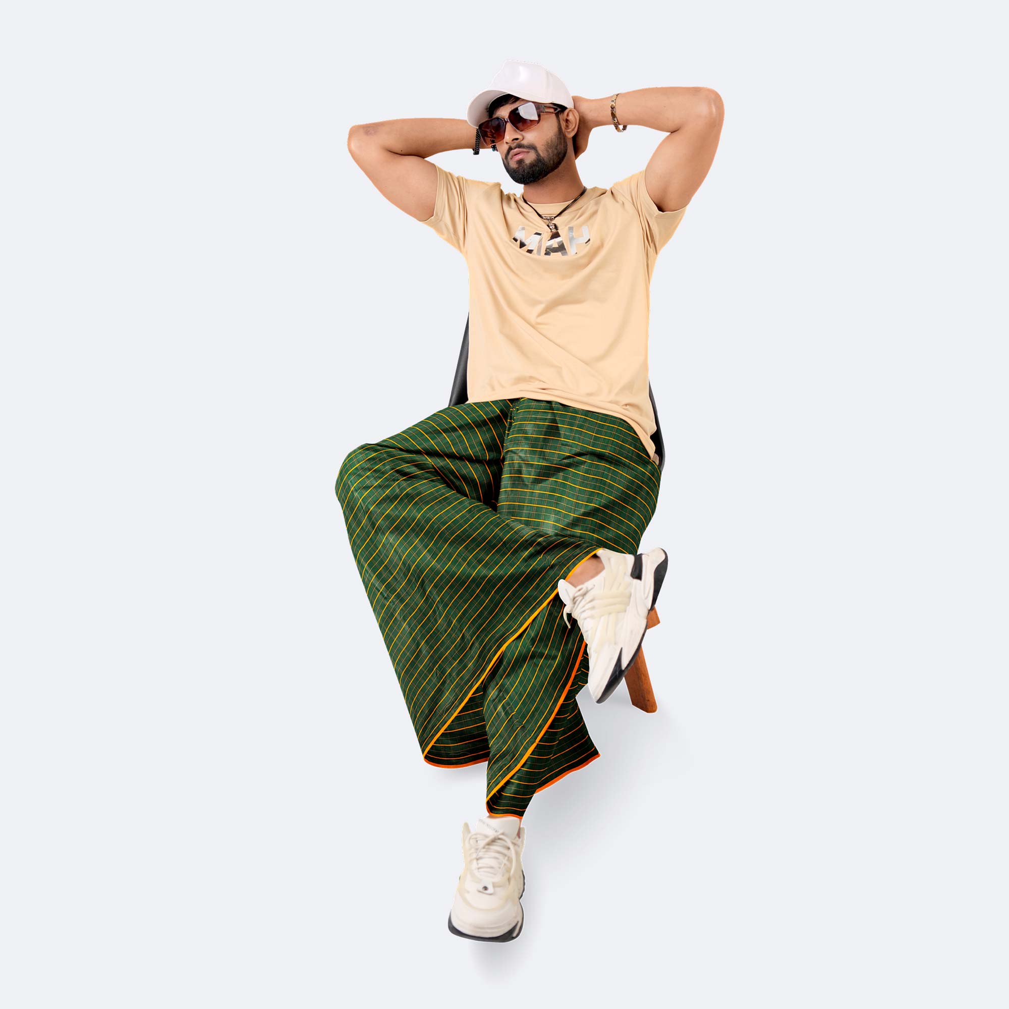 Olive Classic Grid Lungi -Rotno  Mala