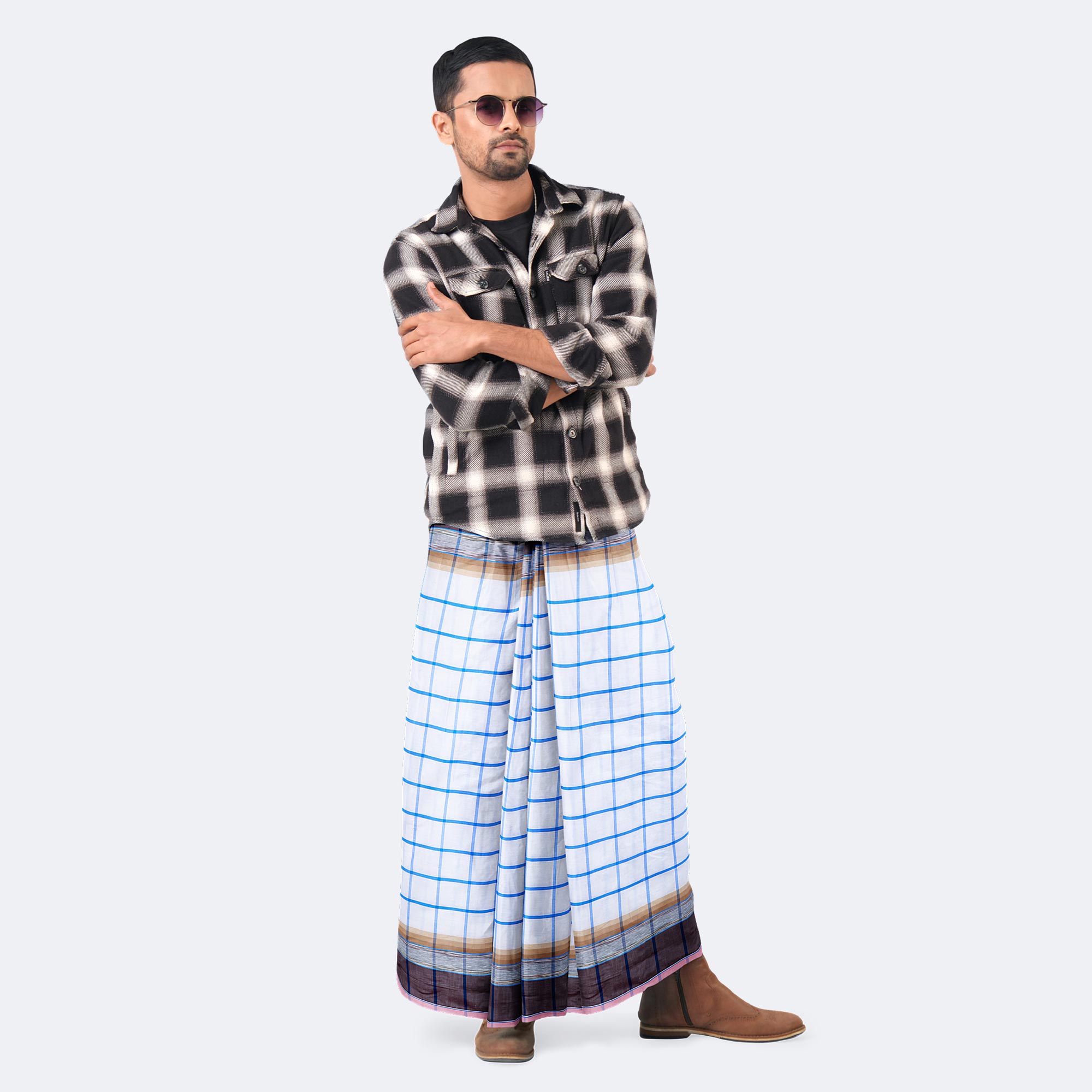 Blue Frame Check Lungi -Rotno  Mala
