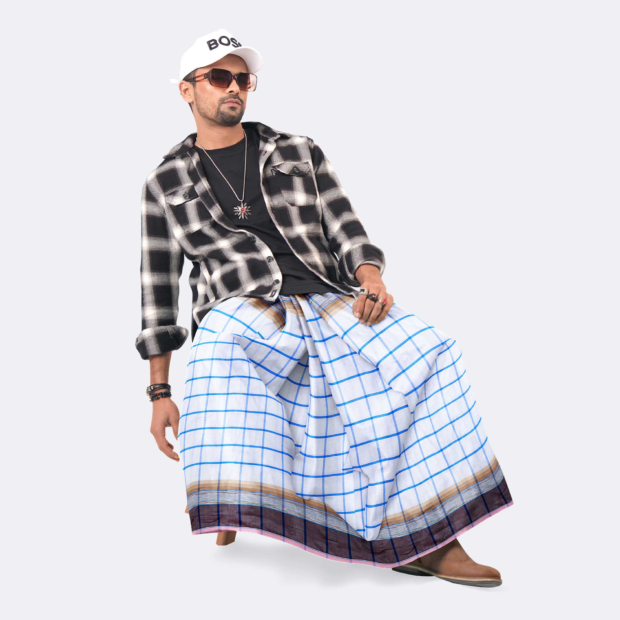 Blue Frame Check Lungi -Rotno  Mala