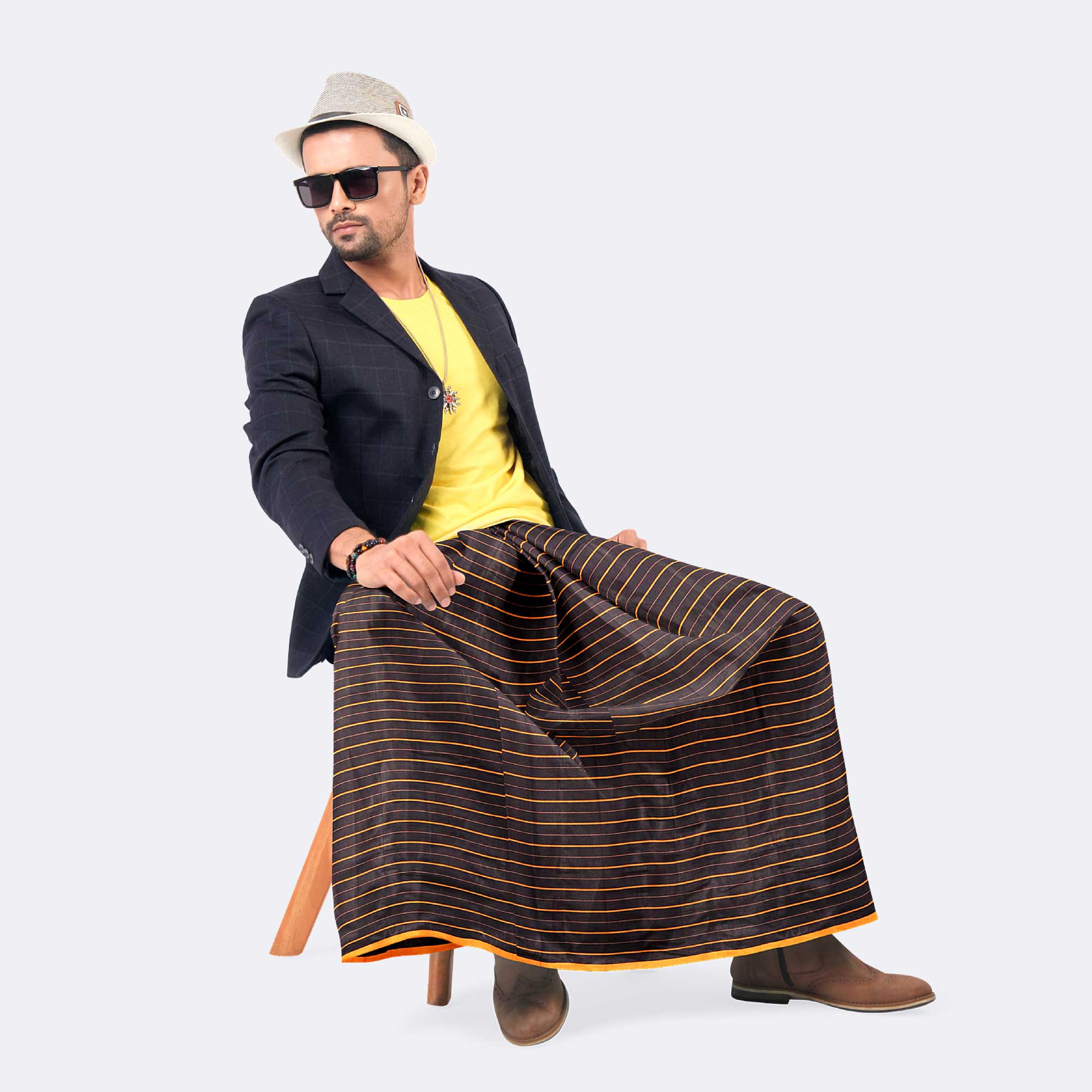 Midnight Brown Stripe Lungi -Rotno  Mala