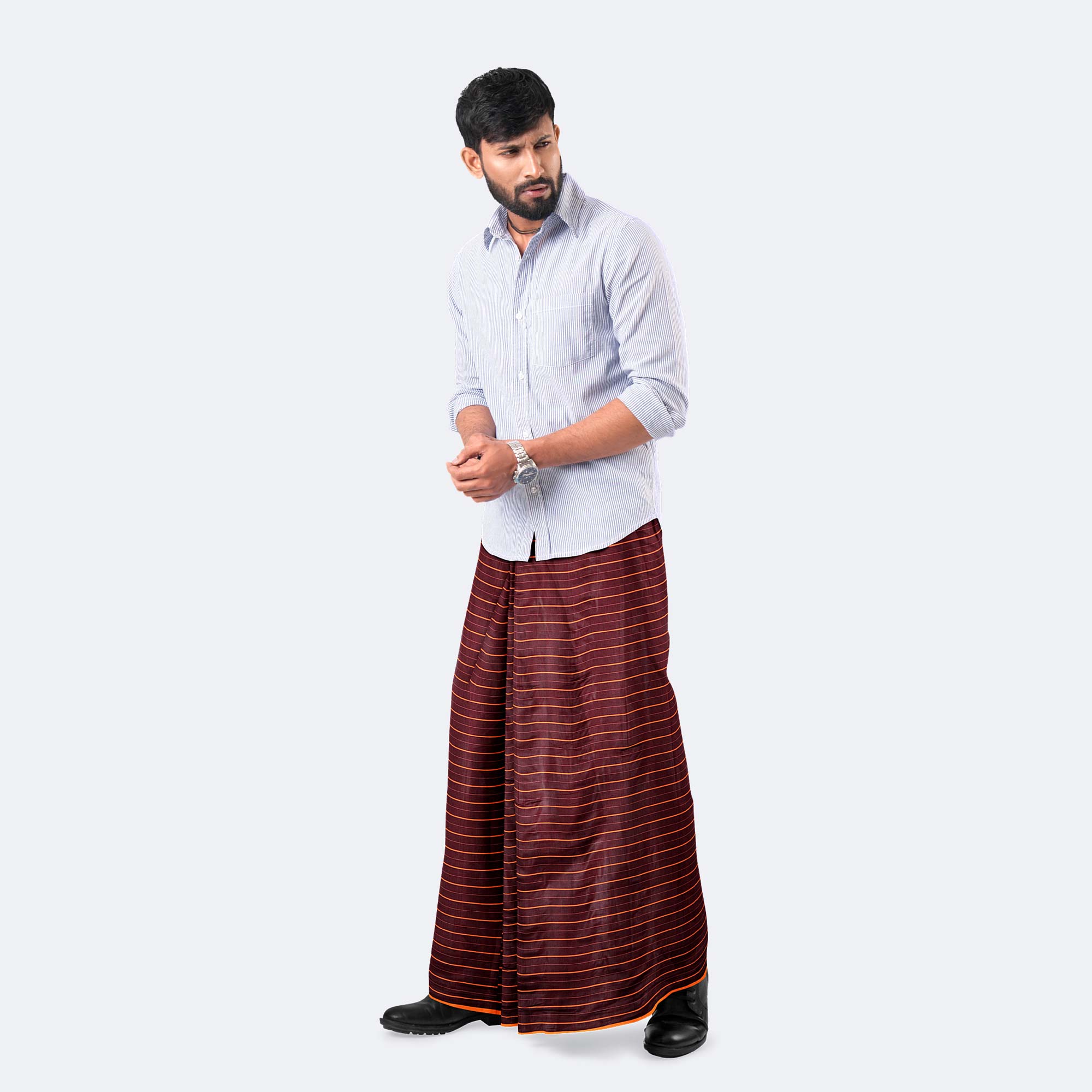 Maroon Royal Stripe Lungi -Rotno  Mala