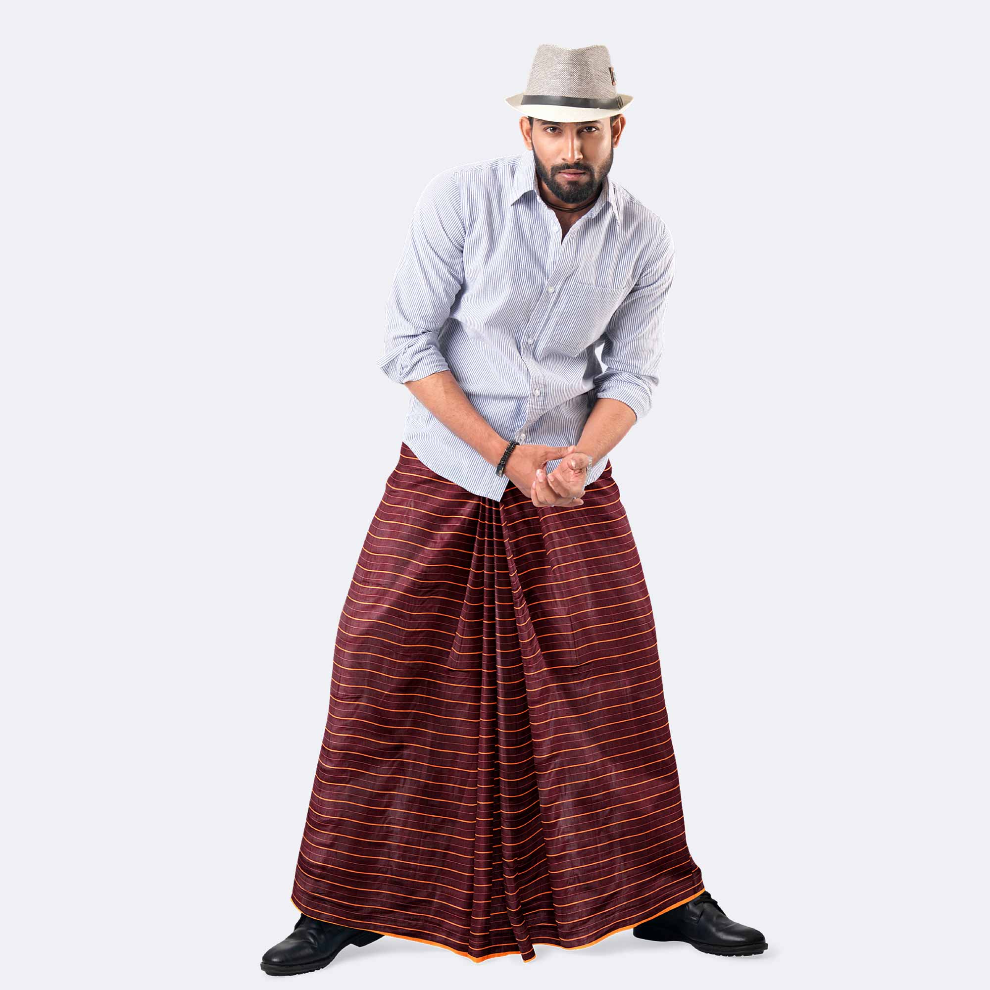 Maroon Royal Stripe Lungi -Rotno  Mala