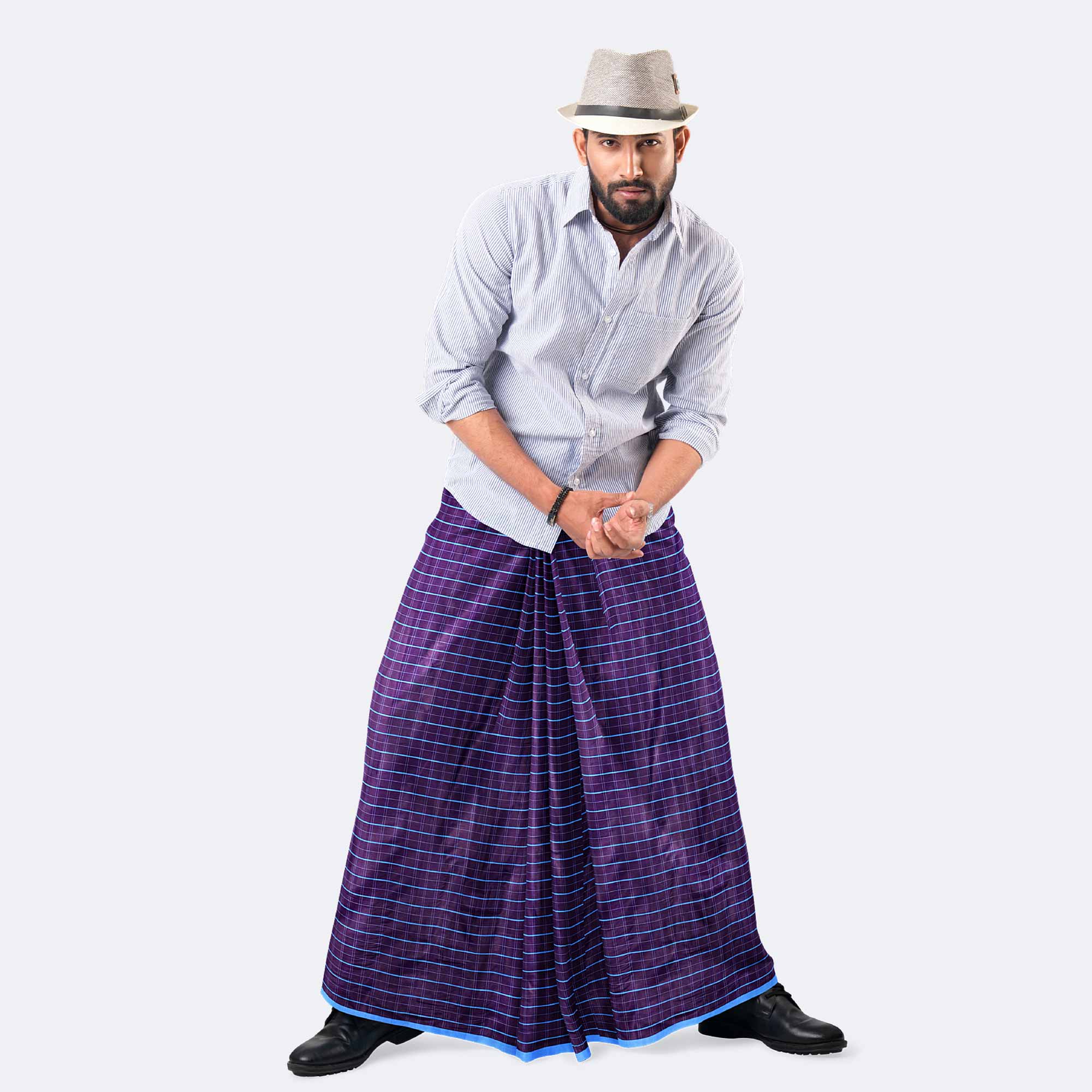 Royal Purple Grid Lungi -Rotno  Mala