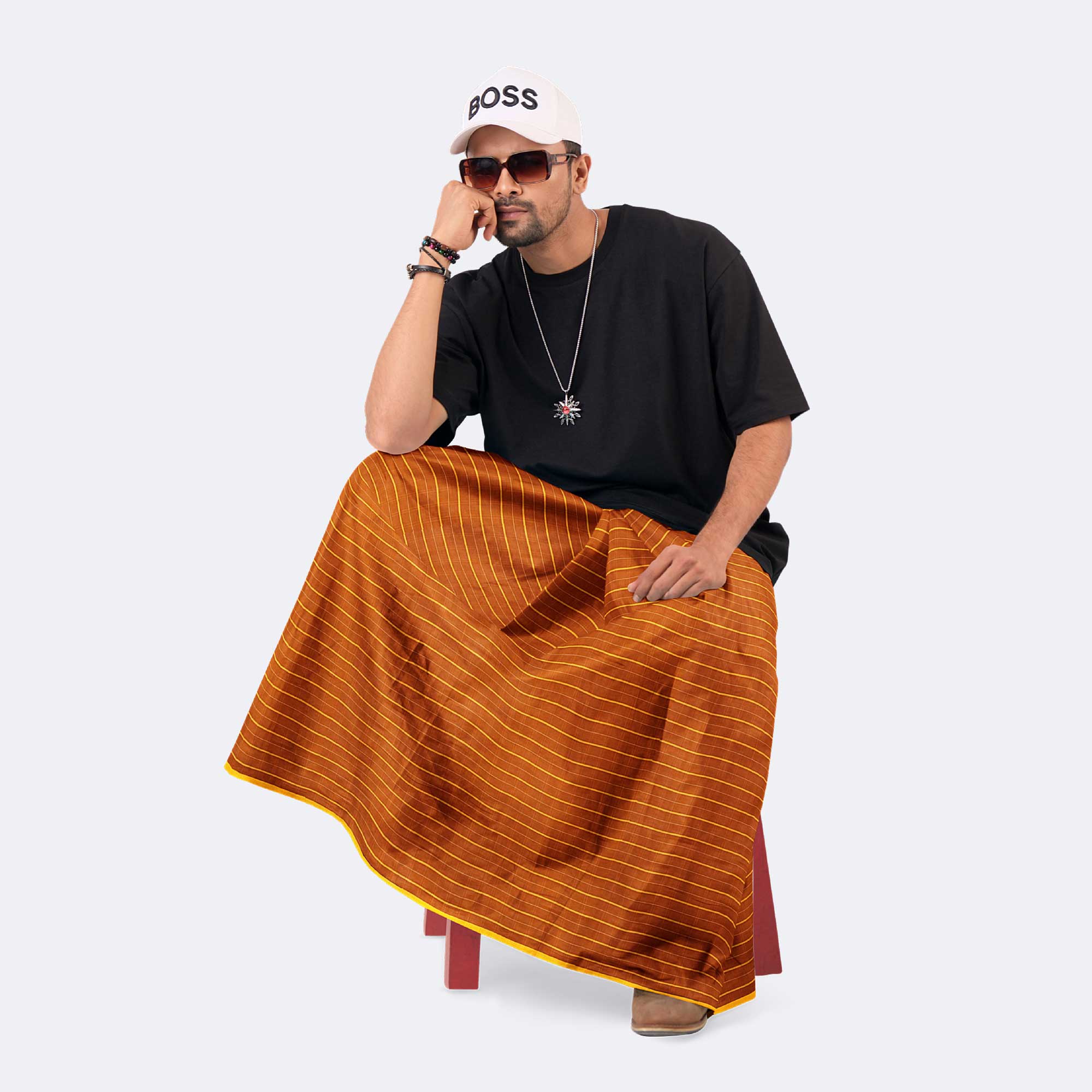 Golden Brown Stripe Lungi -Rotno  Mala
