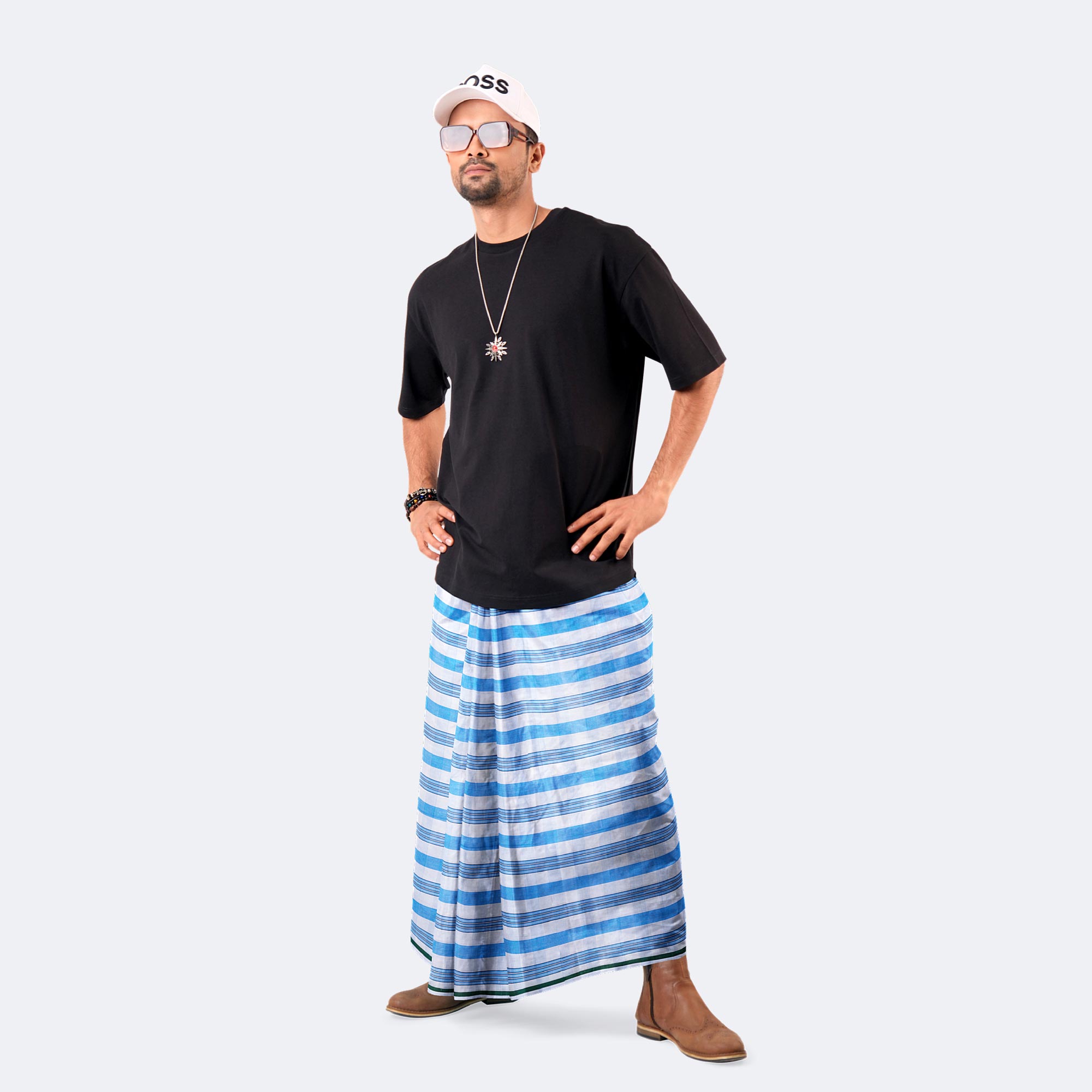 White & Feroza Colour Lungi - Torongo