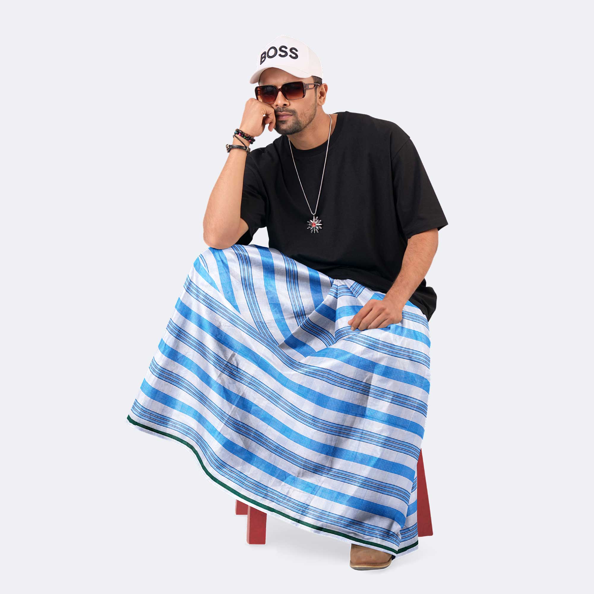 White & Feroza Colour Lungi - Torongo