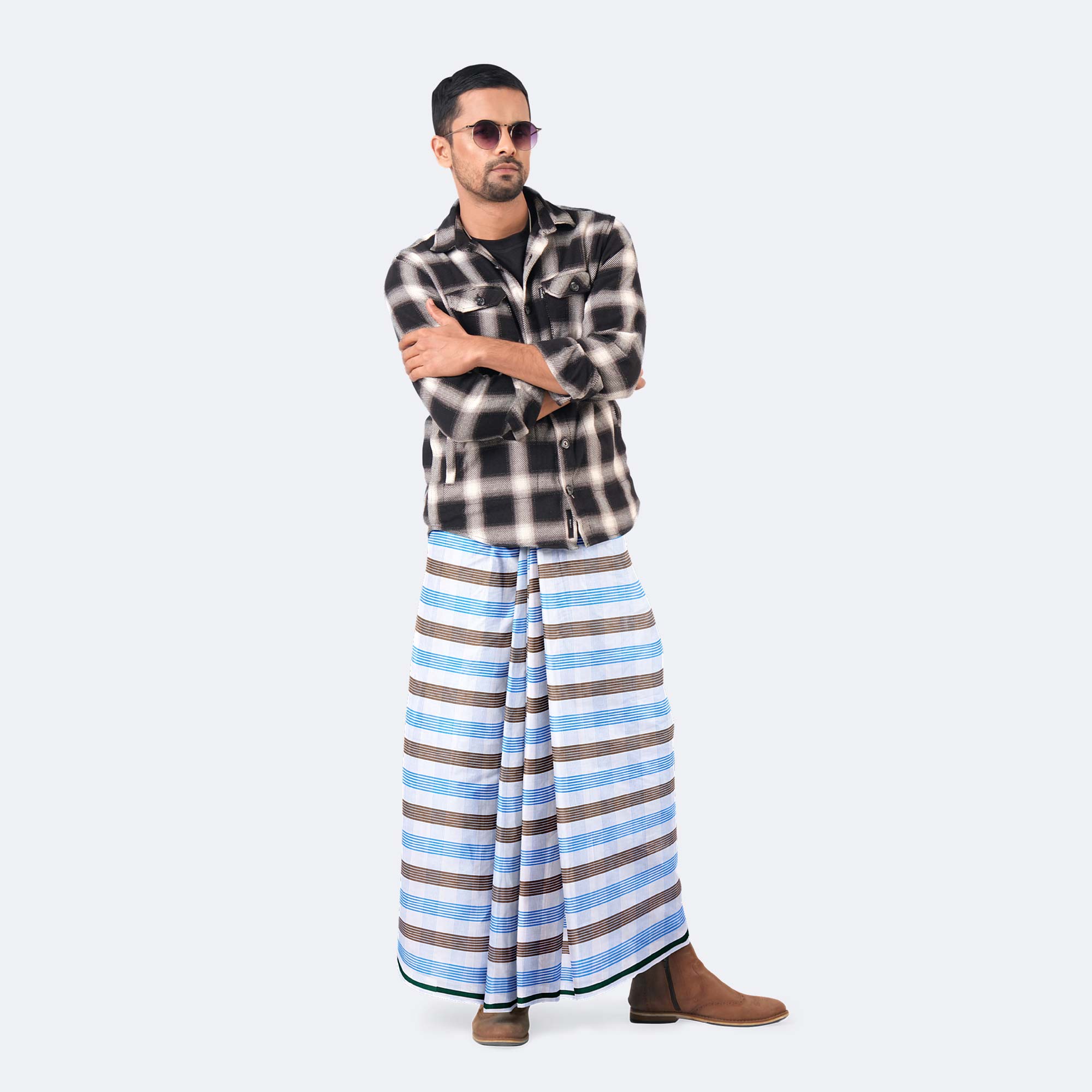 White & Brown Colour Lungi - Torongo