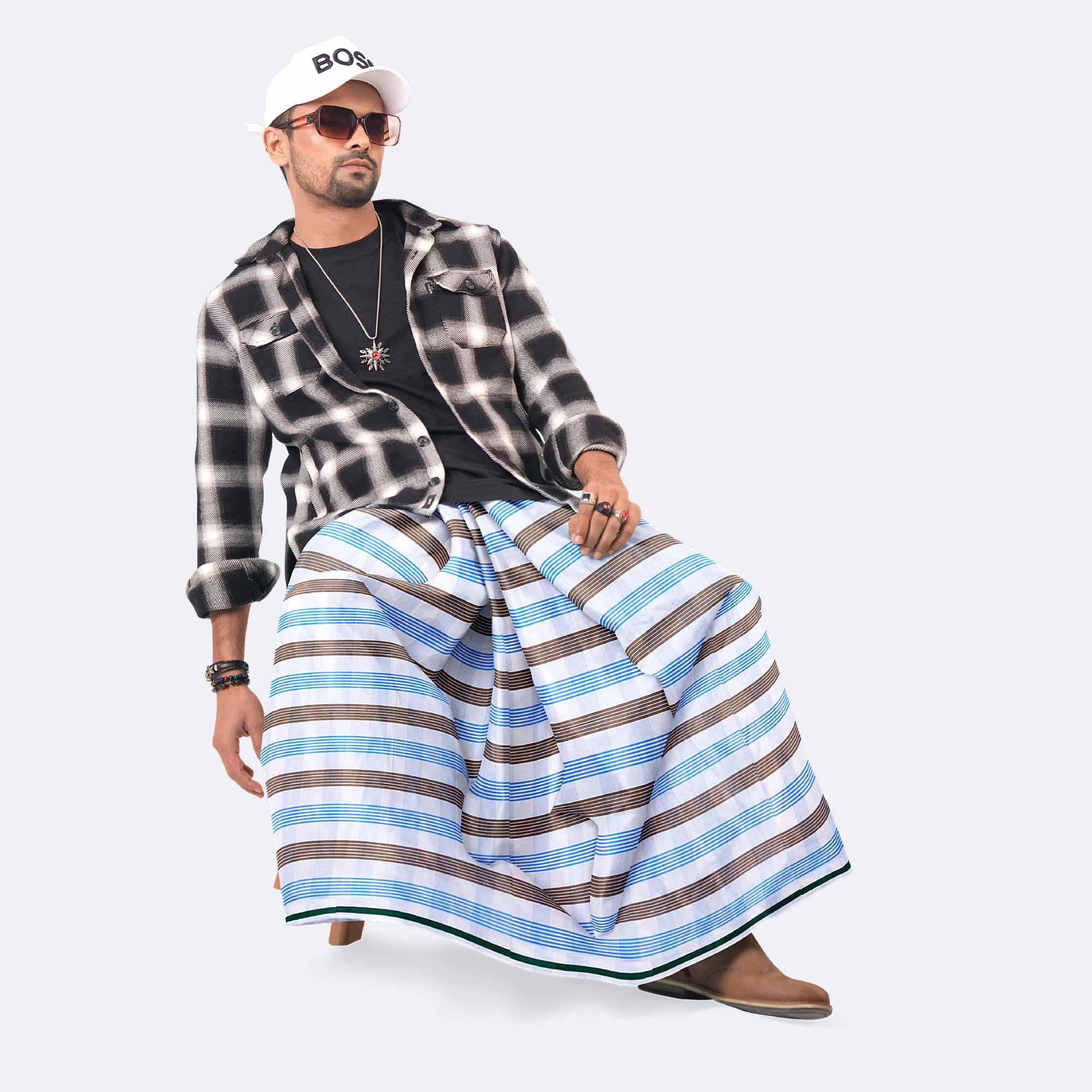 White & Brown Colour Lungi - Torongo